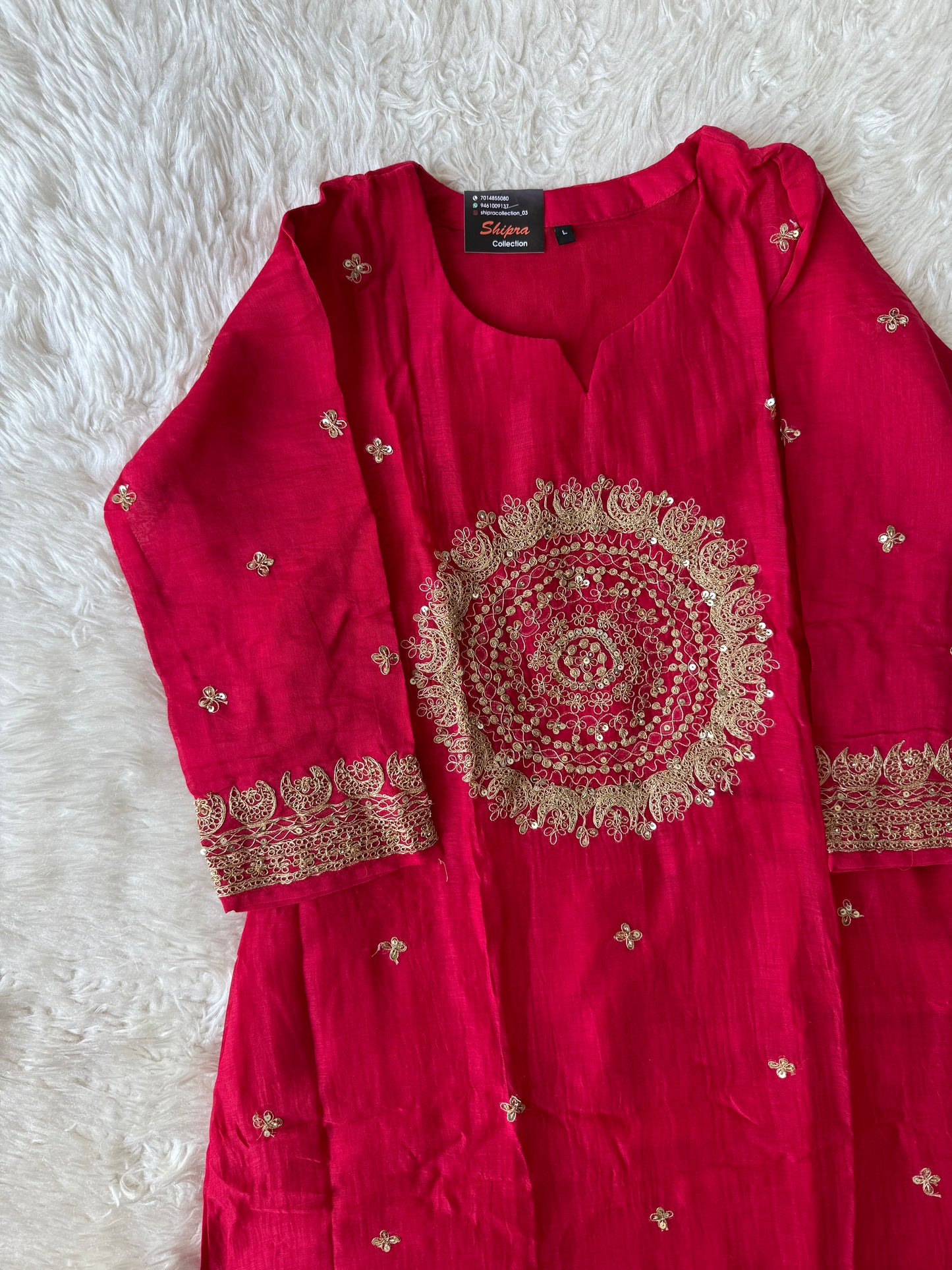 Pure Mul Chanderi Kurti Pant Dupatta Set
