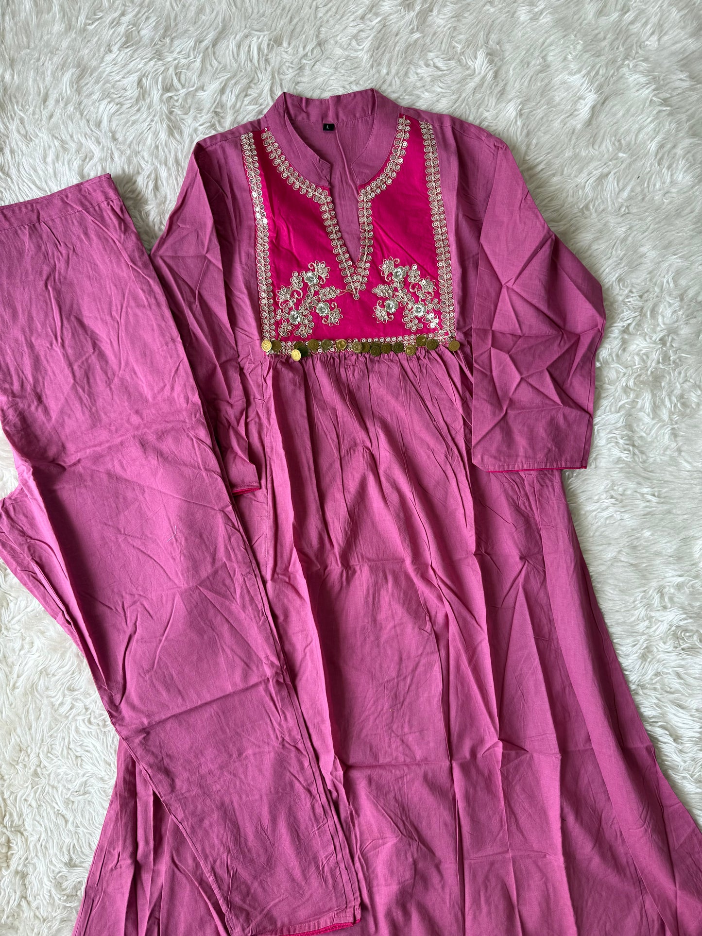 Cotton Thread Work Kurti Pant Set