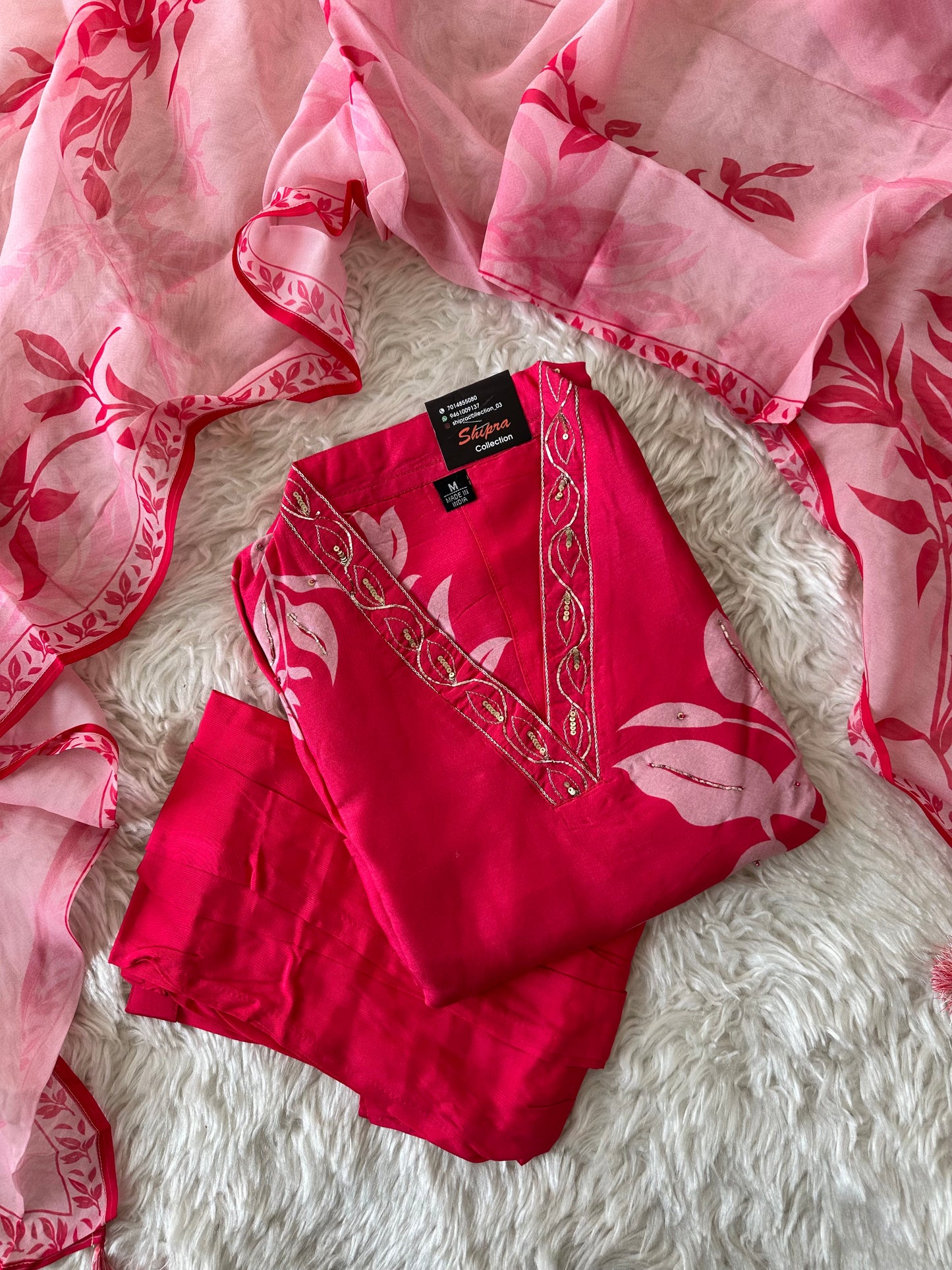 Russian Silk Kurti Pant Dupatta Set