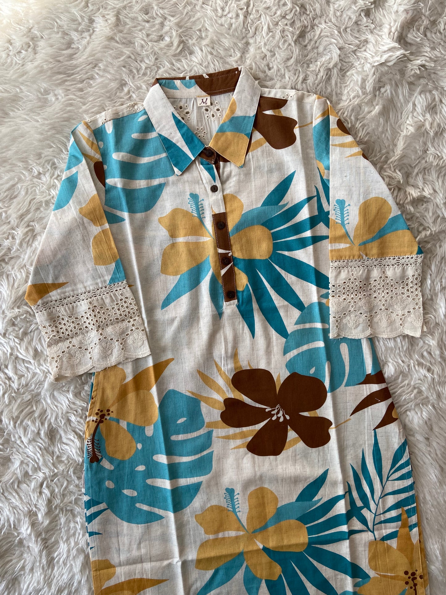 Khadi Cotton kurti with Lace details