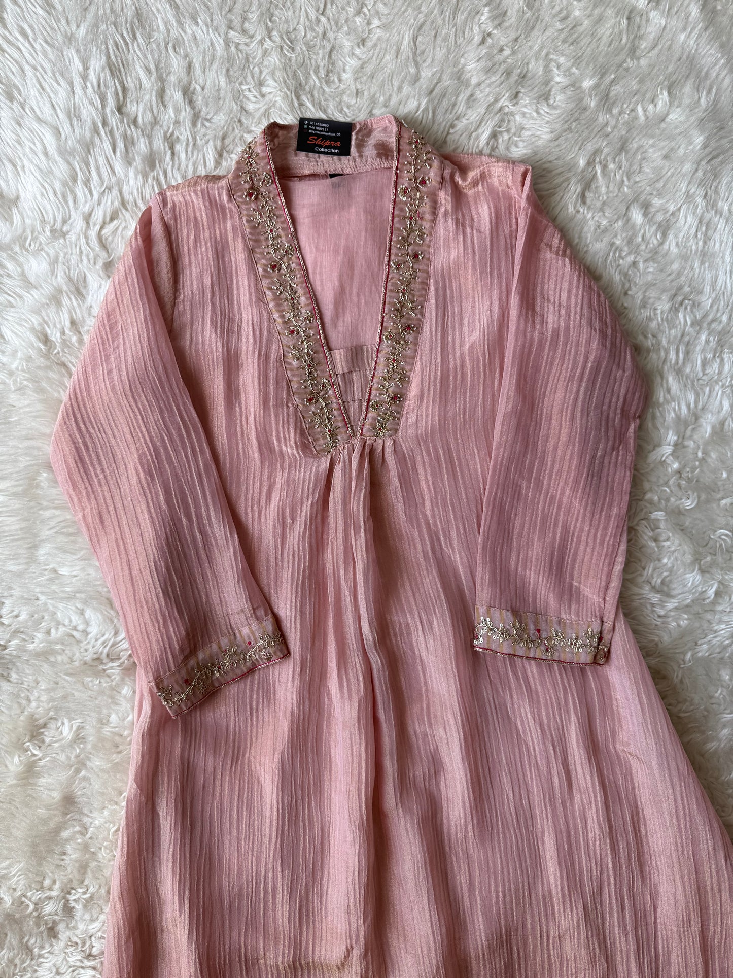 Pure Mul Chanderi Kurti Pant Dupatta Set