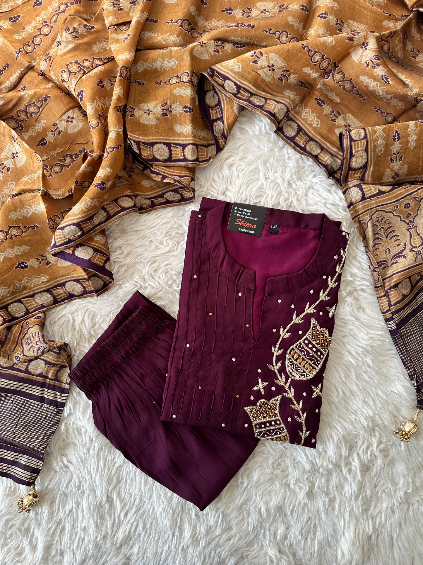 Roman Silk Kurti Pant Dupatta Set