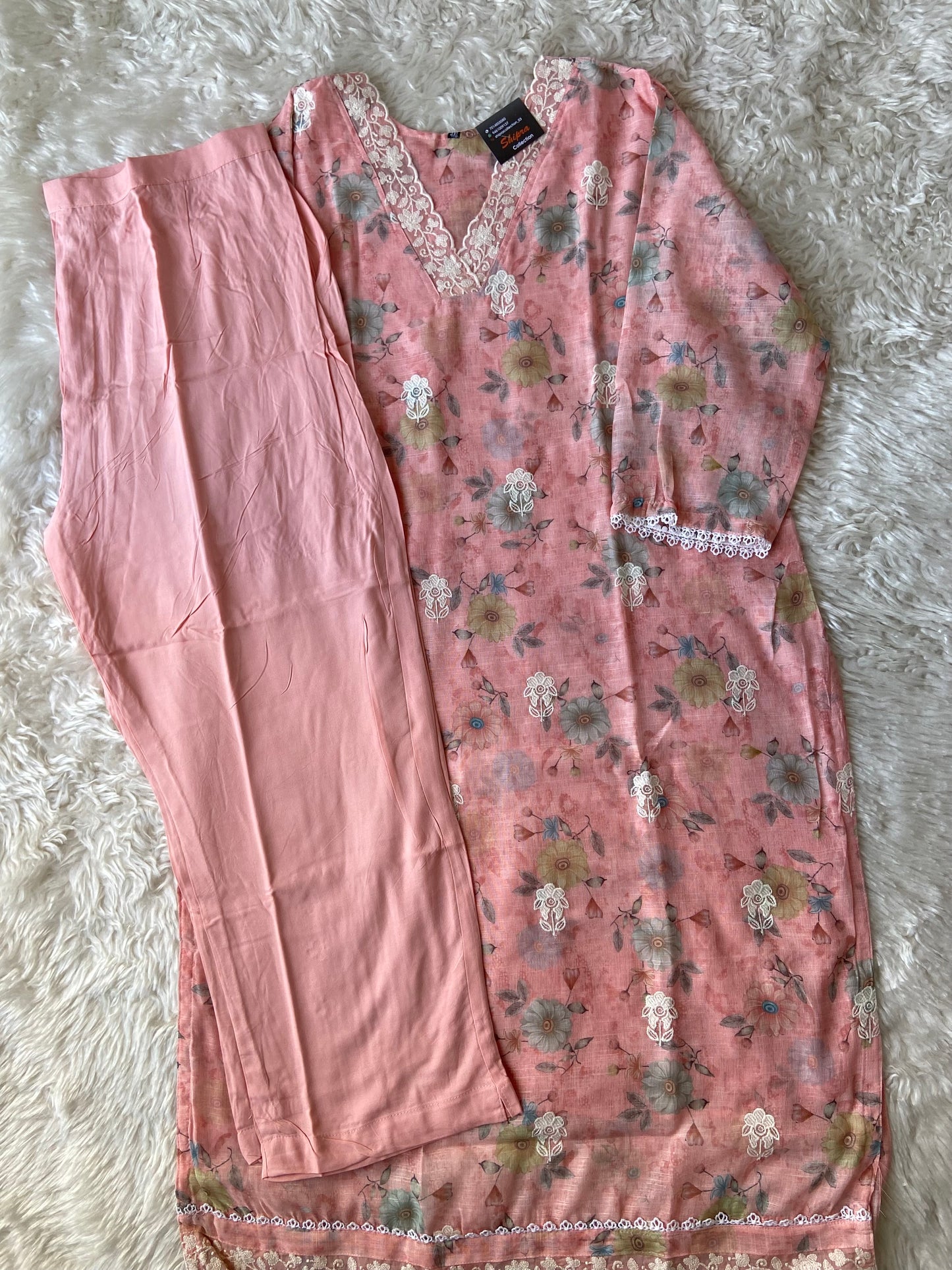 Plus Size Linen Kurti Pant Dupatta Set