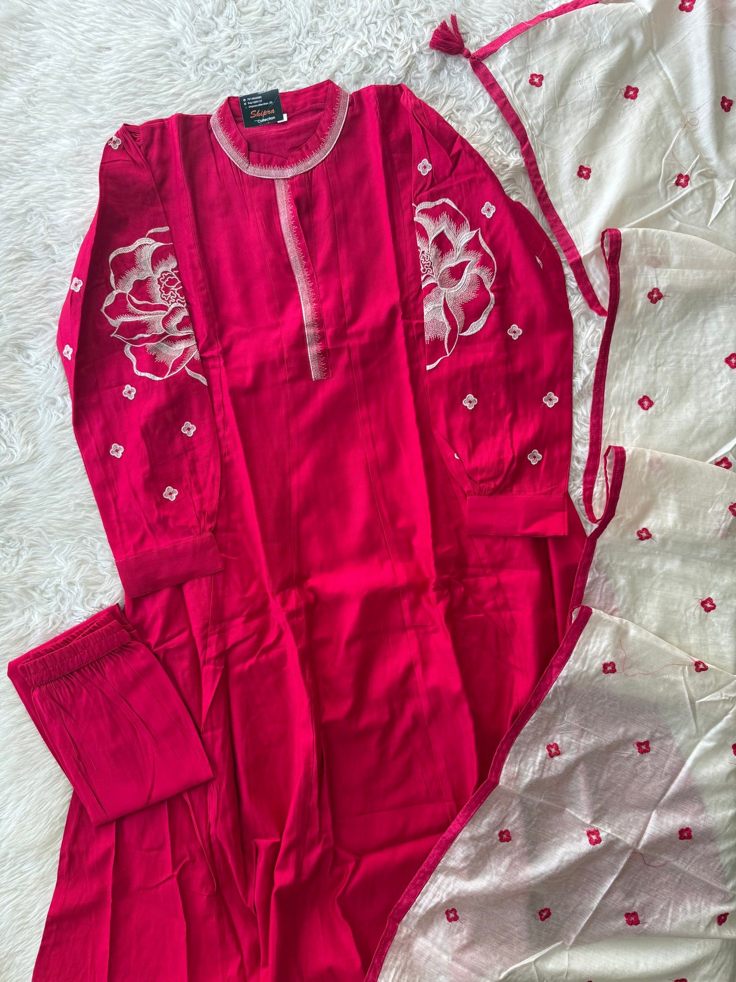 Pure Muslin Silk Kurti Pant Dupatta Set
