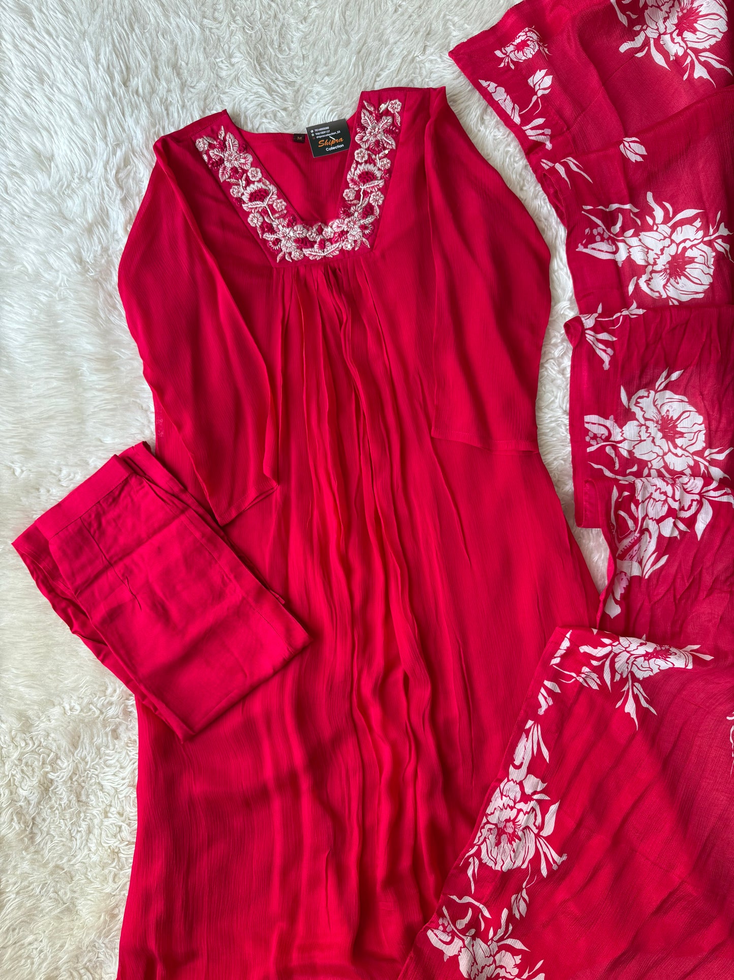 Pure Chinon Kurti Pant Dupatta Set