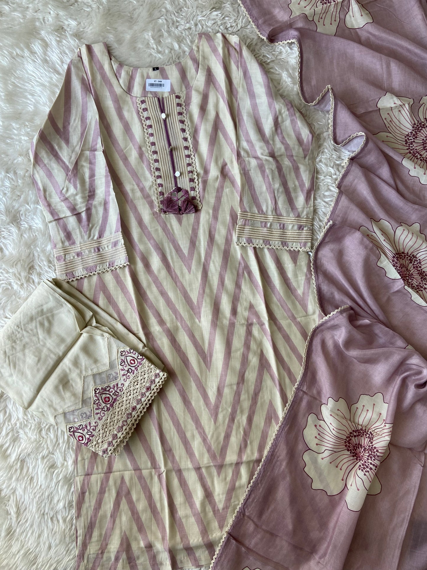 Mul Silk Kurti Pant Plazo Dupatta Set