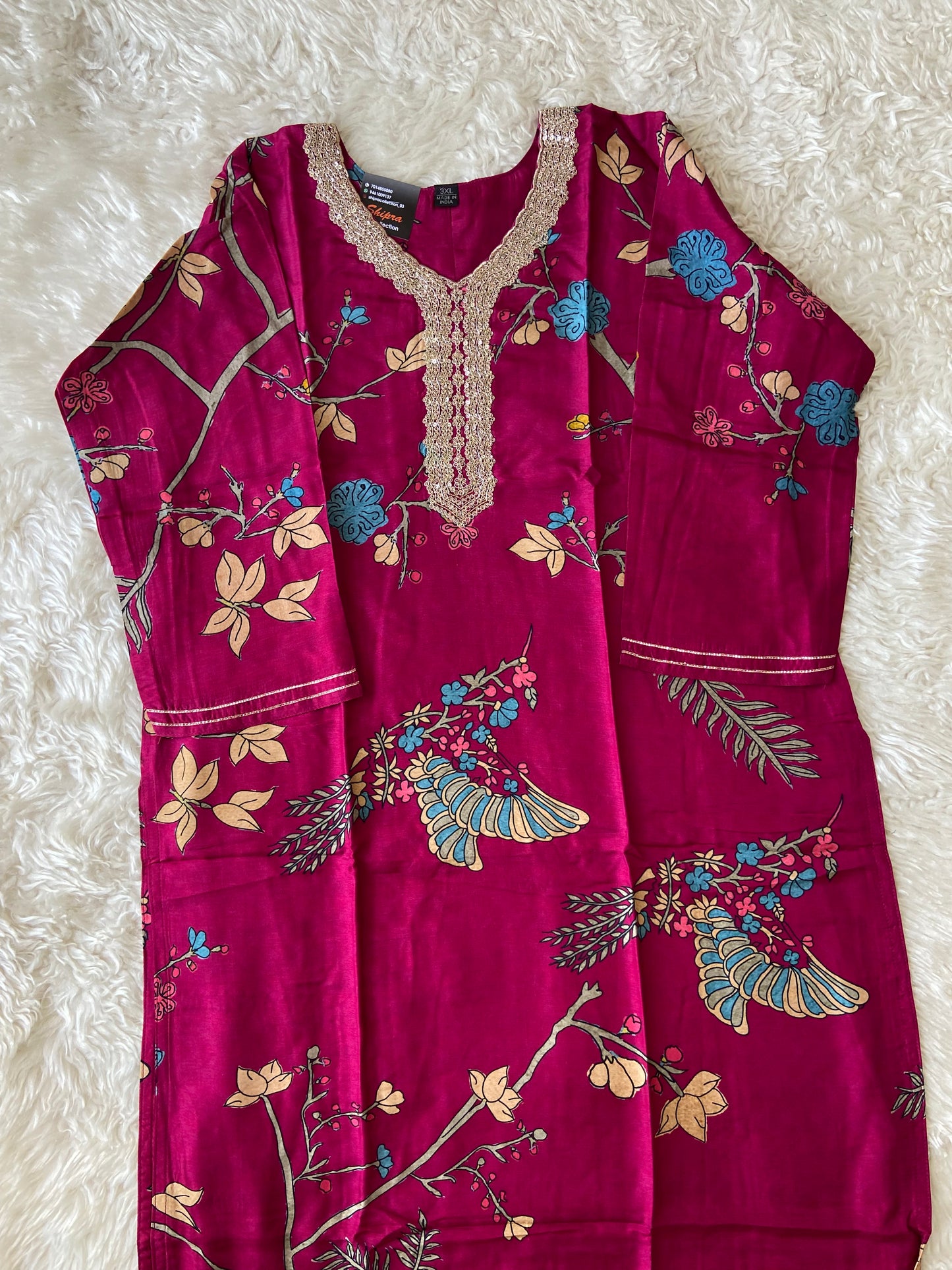 Plus Size Russian Silk Kurti Pant Dupatta Set