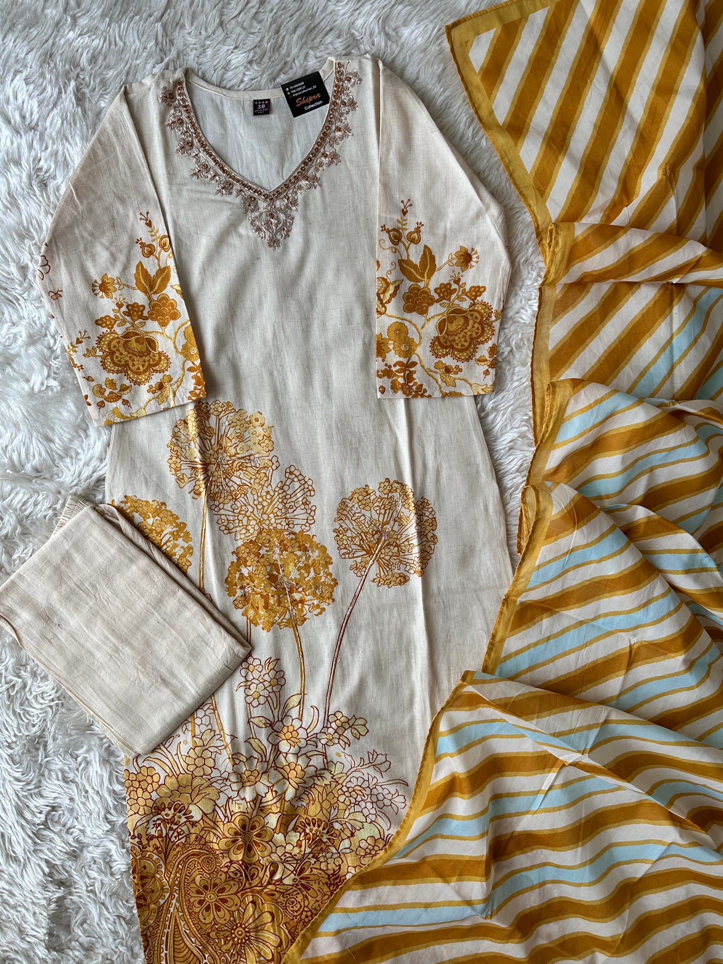 Khadi Cotton Kurti plazo Set Lehariya dupatta