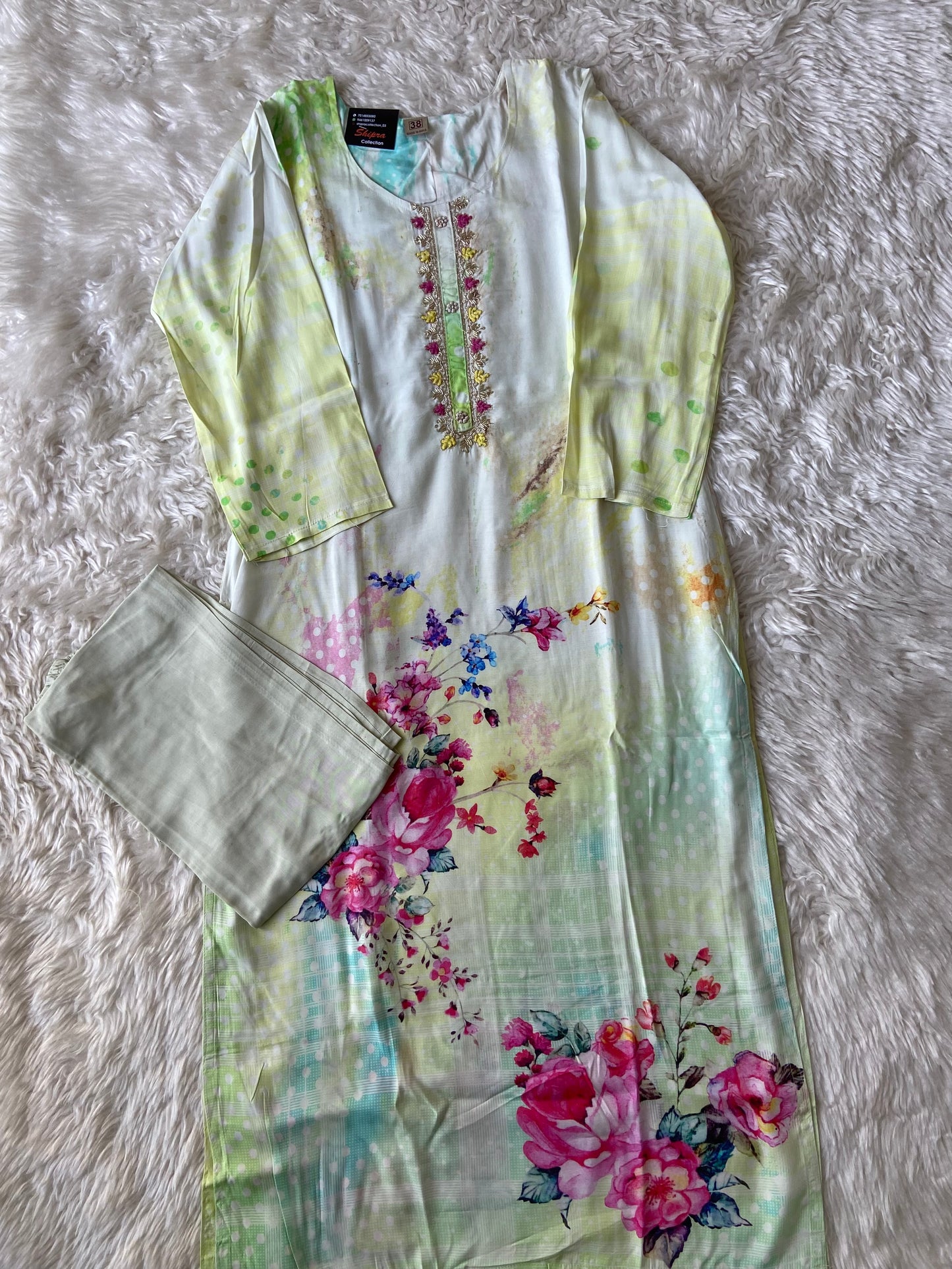Pure Muslin Silk Kurti Pant Dupatta Set