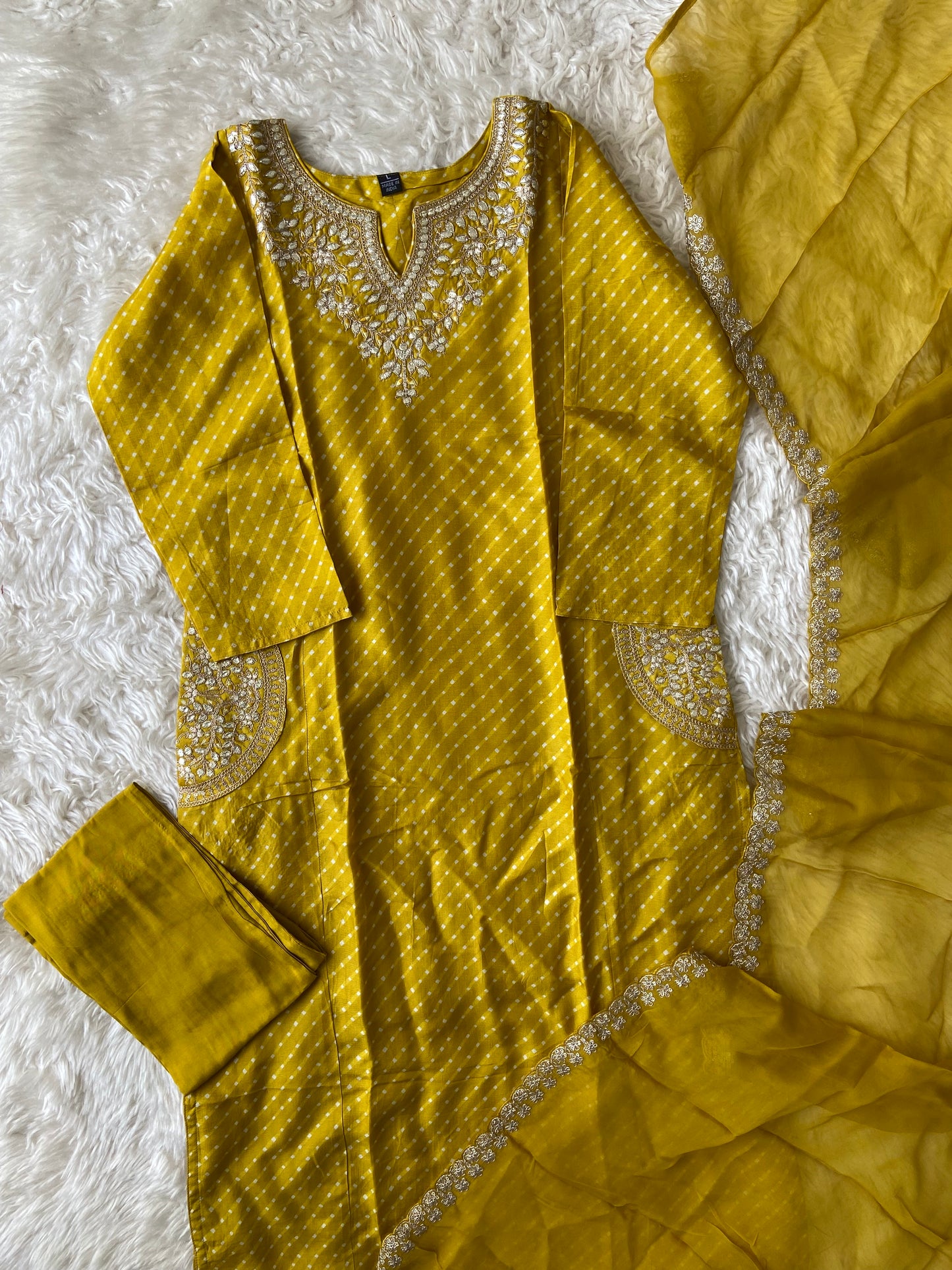 Russian Silk Kurti Pant Dupatta Set