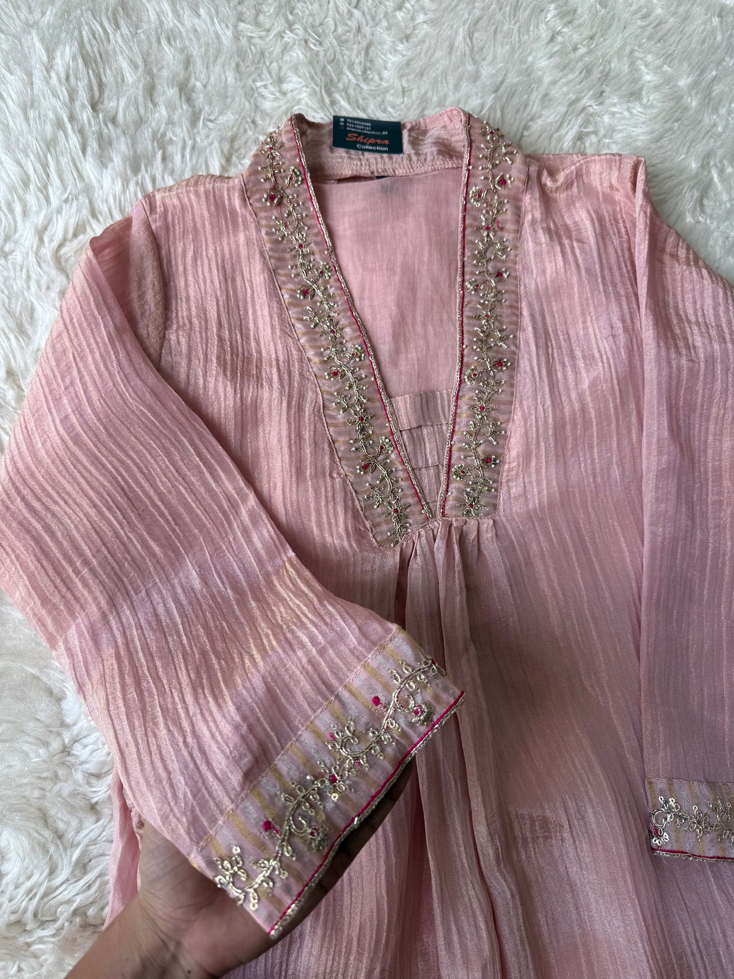 Pure Mul Chanderi Kurti Pant Dupatta Set