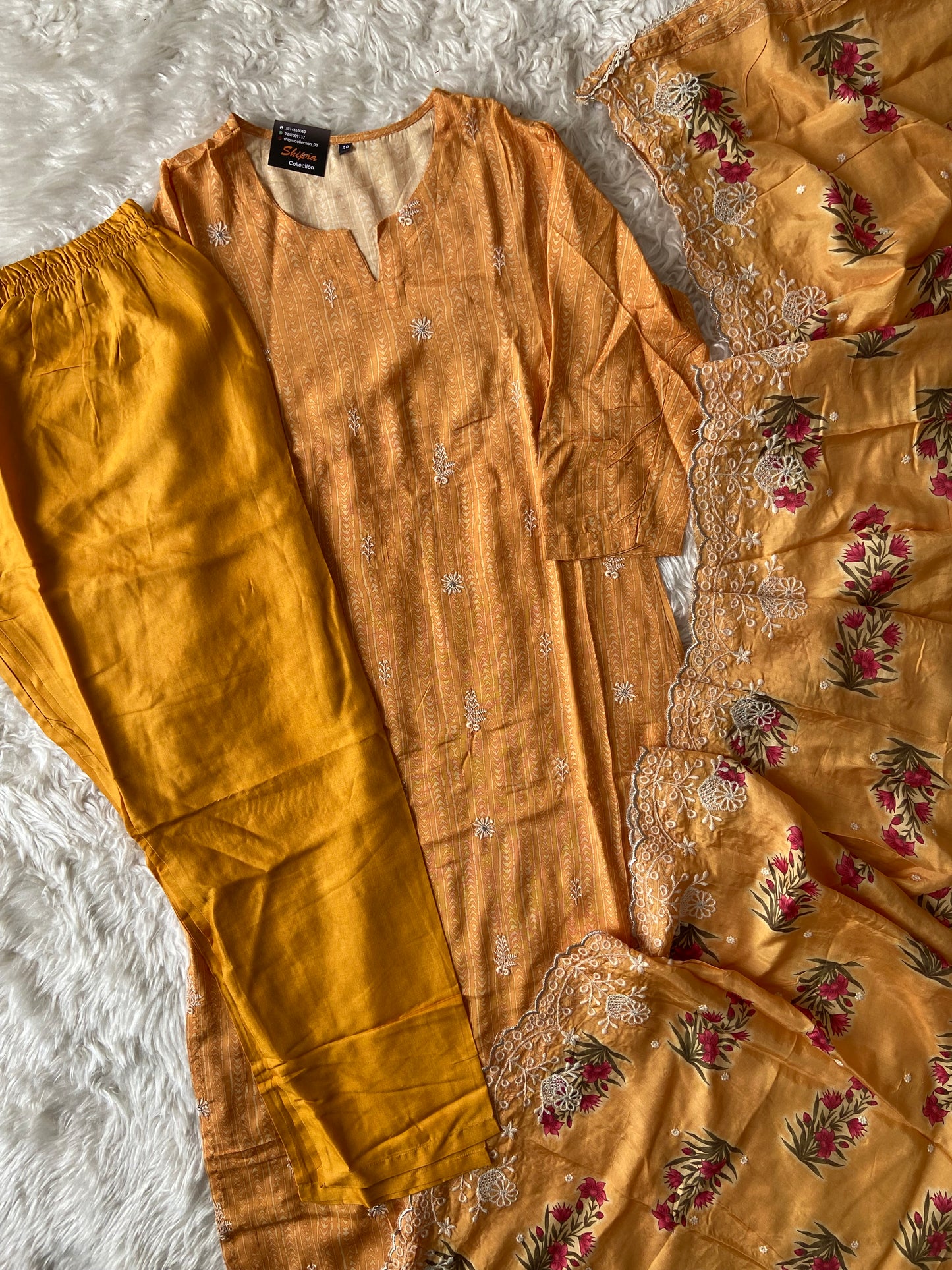 Butter Silk Kurti Pant Dupatta Set