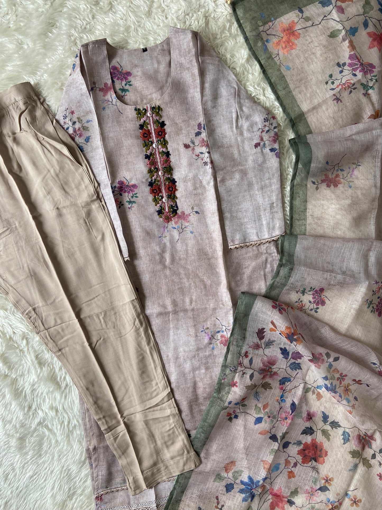Linen Kurti Pant Dupatta Set
