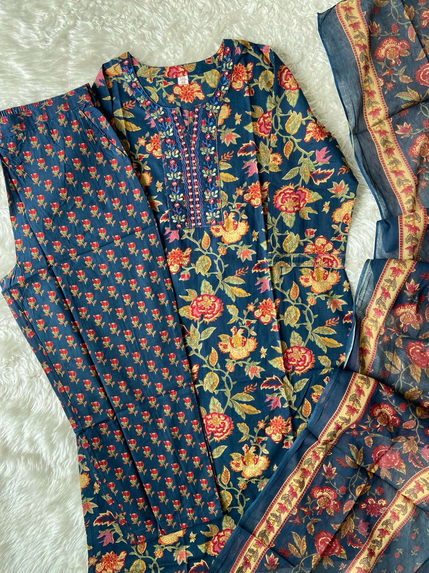Pure Cotton Kurti Pant Dupatta Set