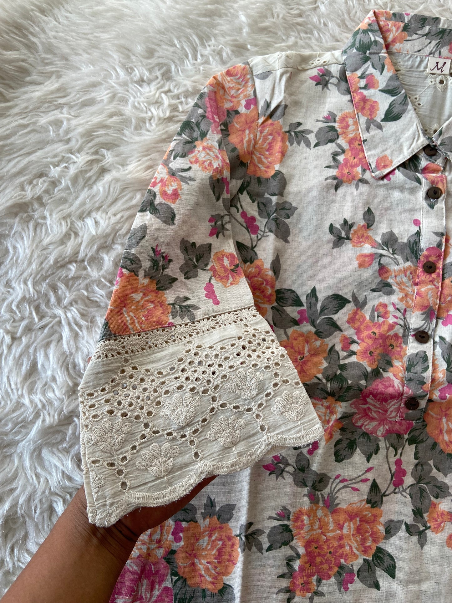 Khadi Cotton kurti with Lace details