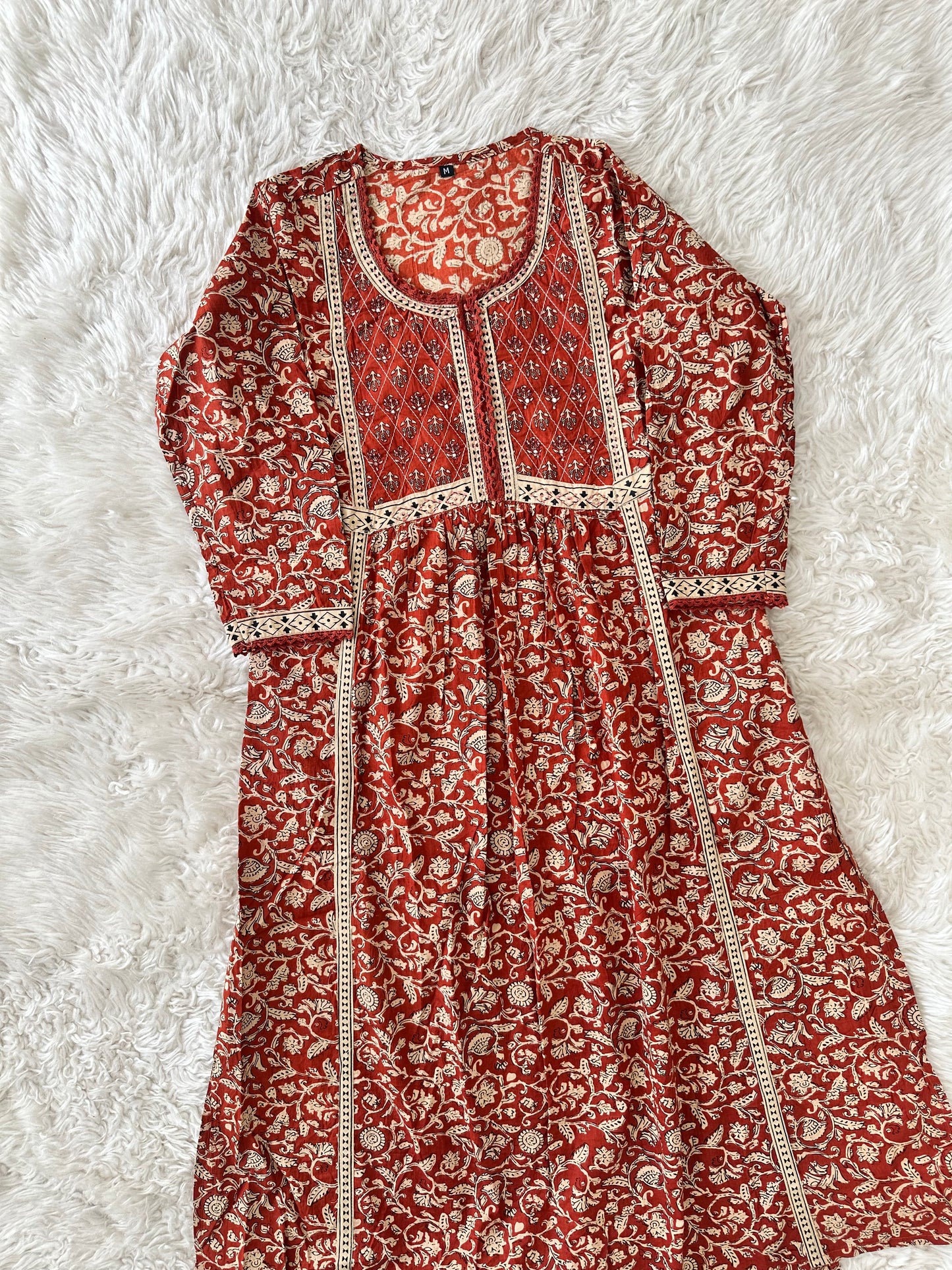 Jaipuri Print A-Line Kurti Pant Dupatta Set