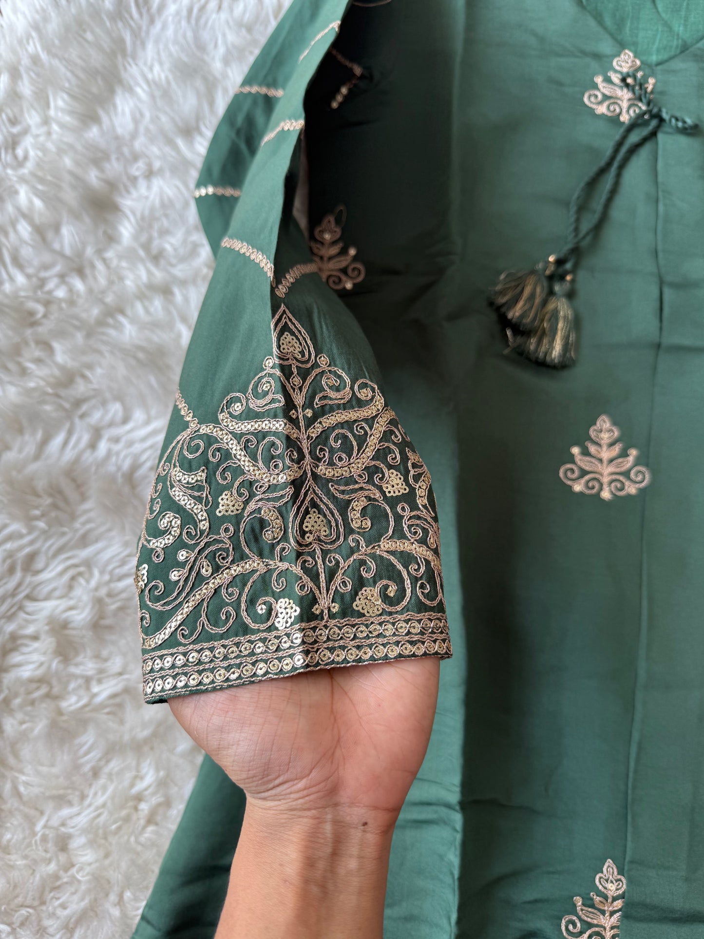 Pure Muslin Silk Kurti Pant Organza Dupatta Set