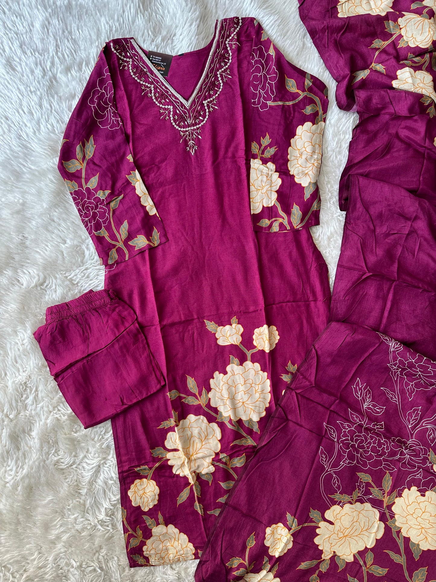 Pure Muslin Silk Kurti Pant Dupatta Set