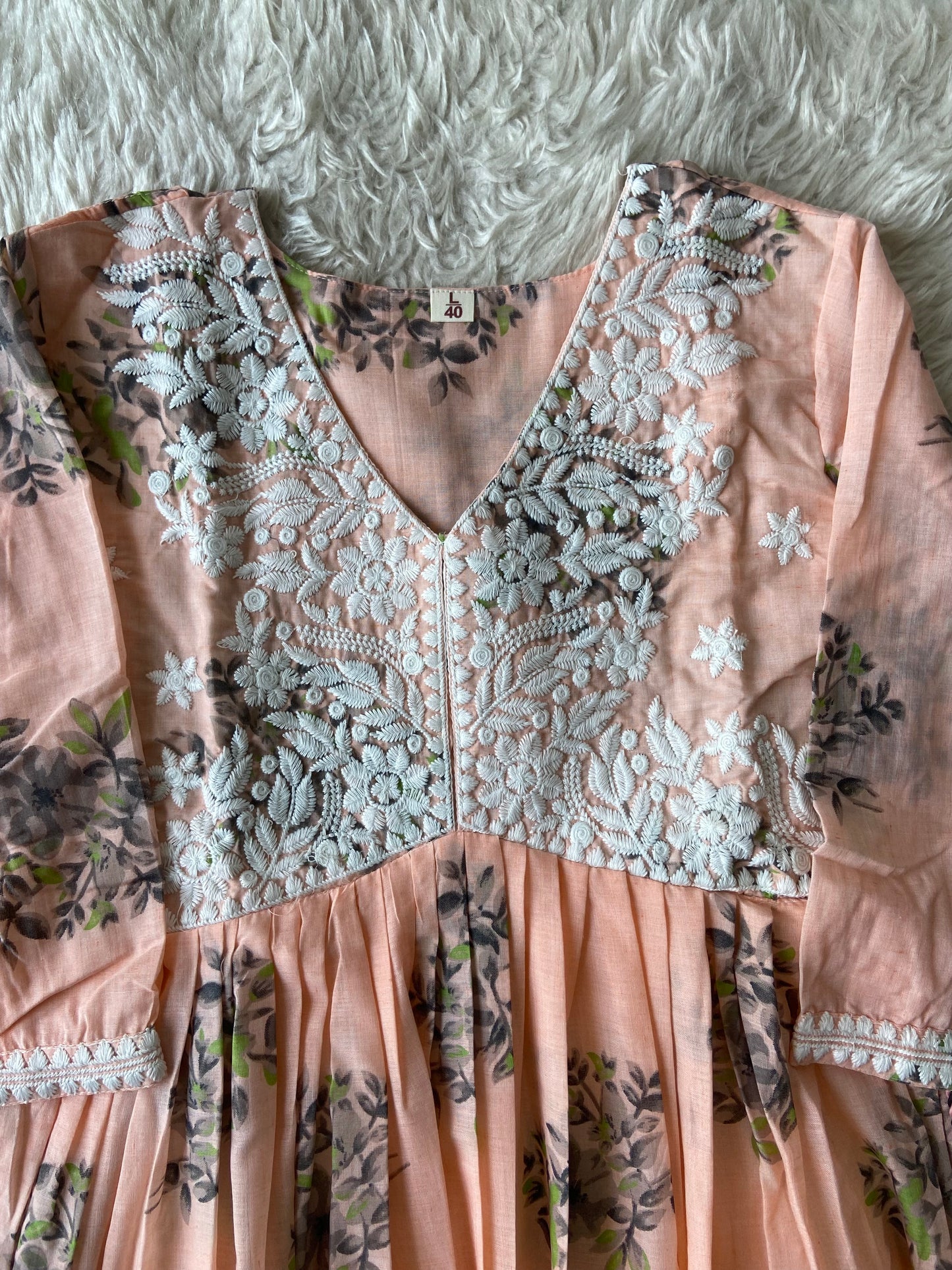Mul Cotton Thread Work Flare Kurti