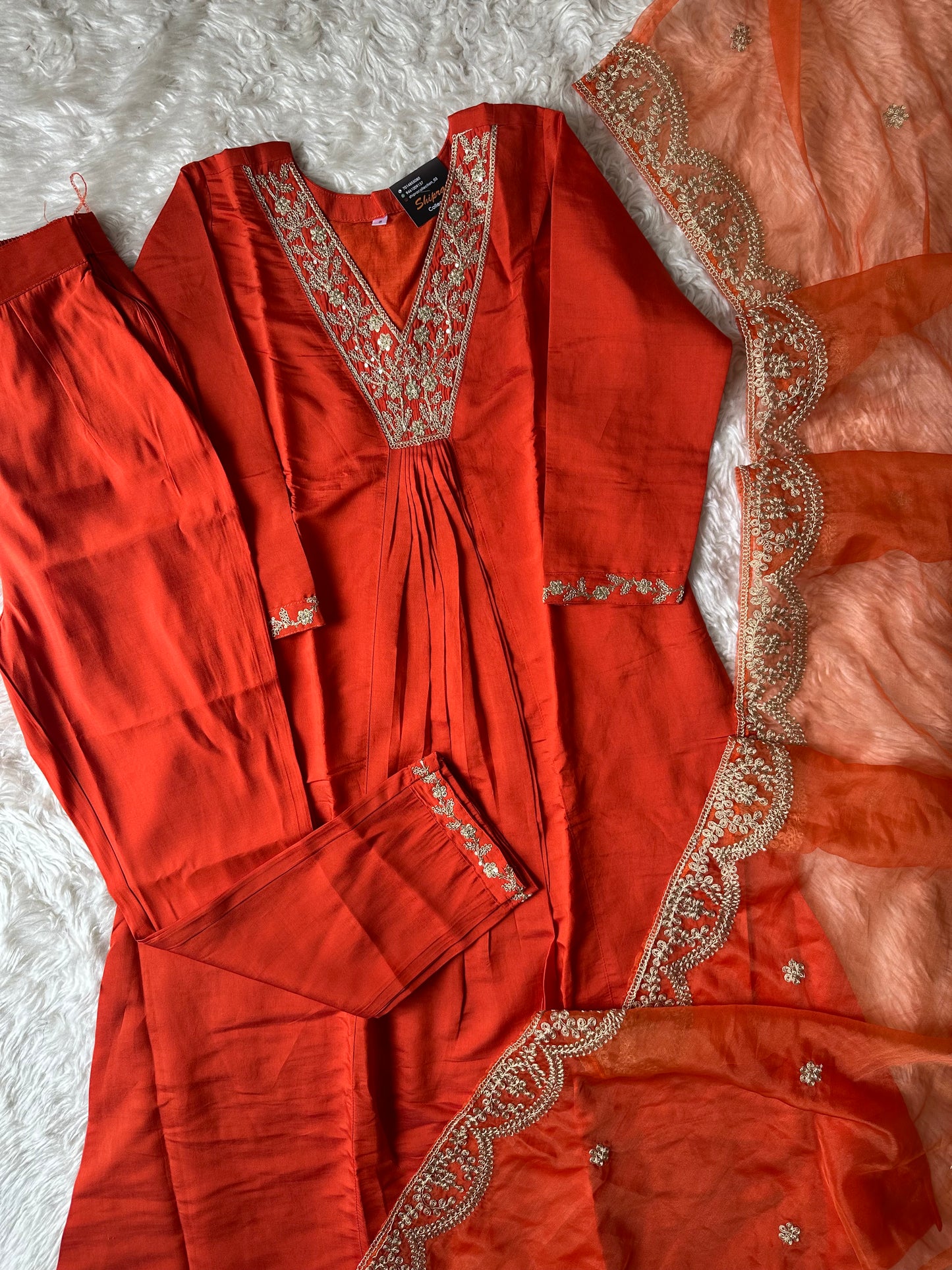 Pure Muslin Silk Kurti Pant Dupatta Set