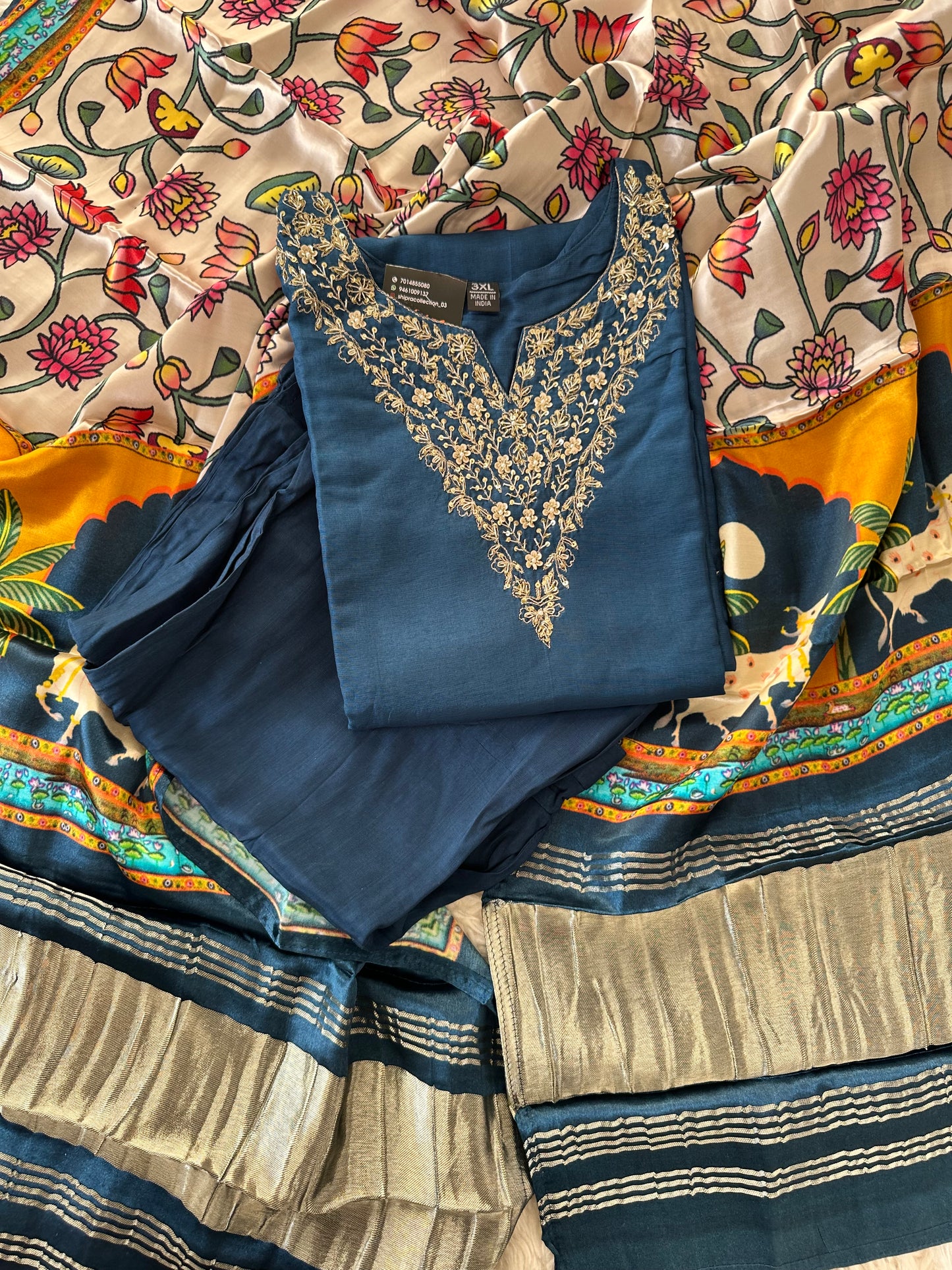 Plus Size Gazi Silk Kurti Pant Dupatta Set