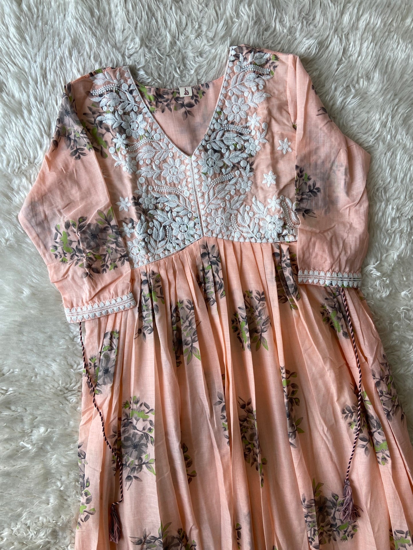 Mul Cotton Thread Work Flare Kurti
