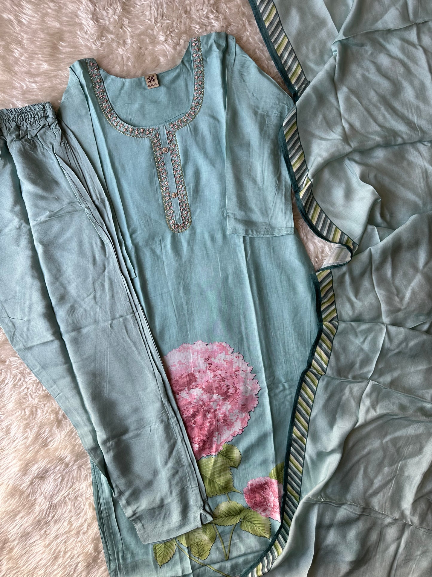 Pure Muslin Silk Kurti Pant Dupatta Set