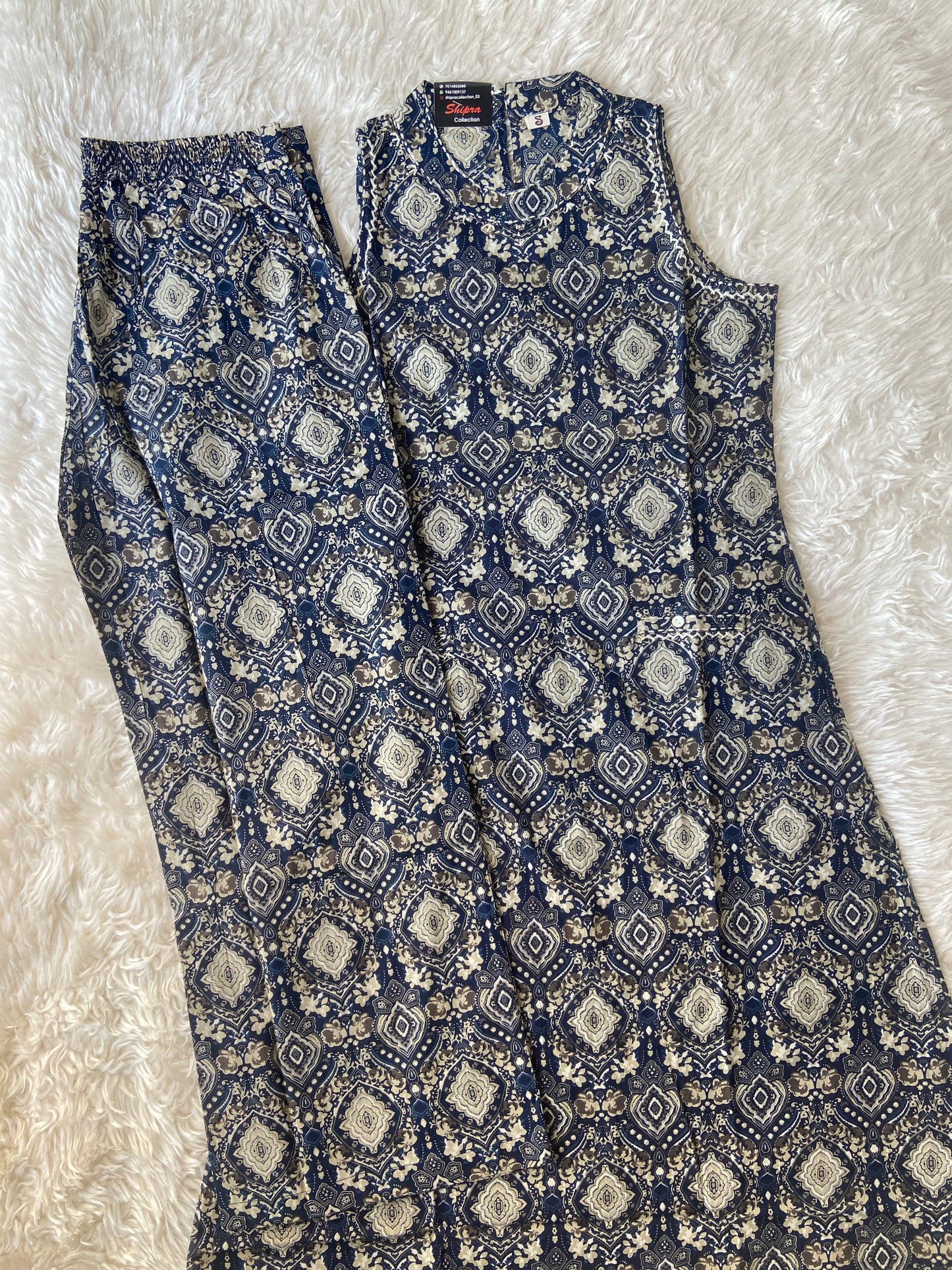 Pure Cotton Sleeveless Kurti Pant Set