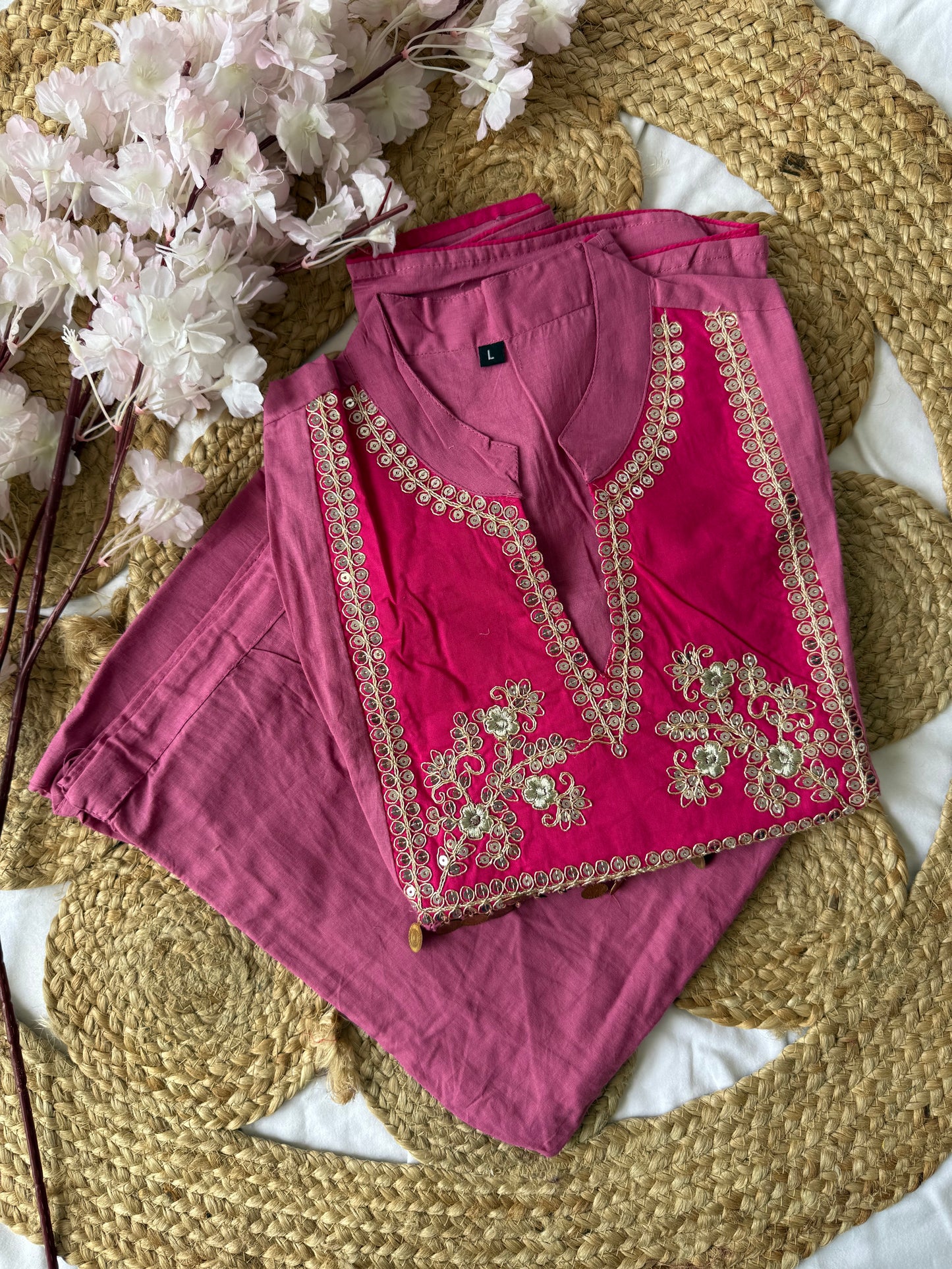 Cotton Thread Work Kurti Pant Set