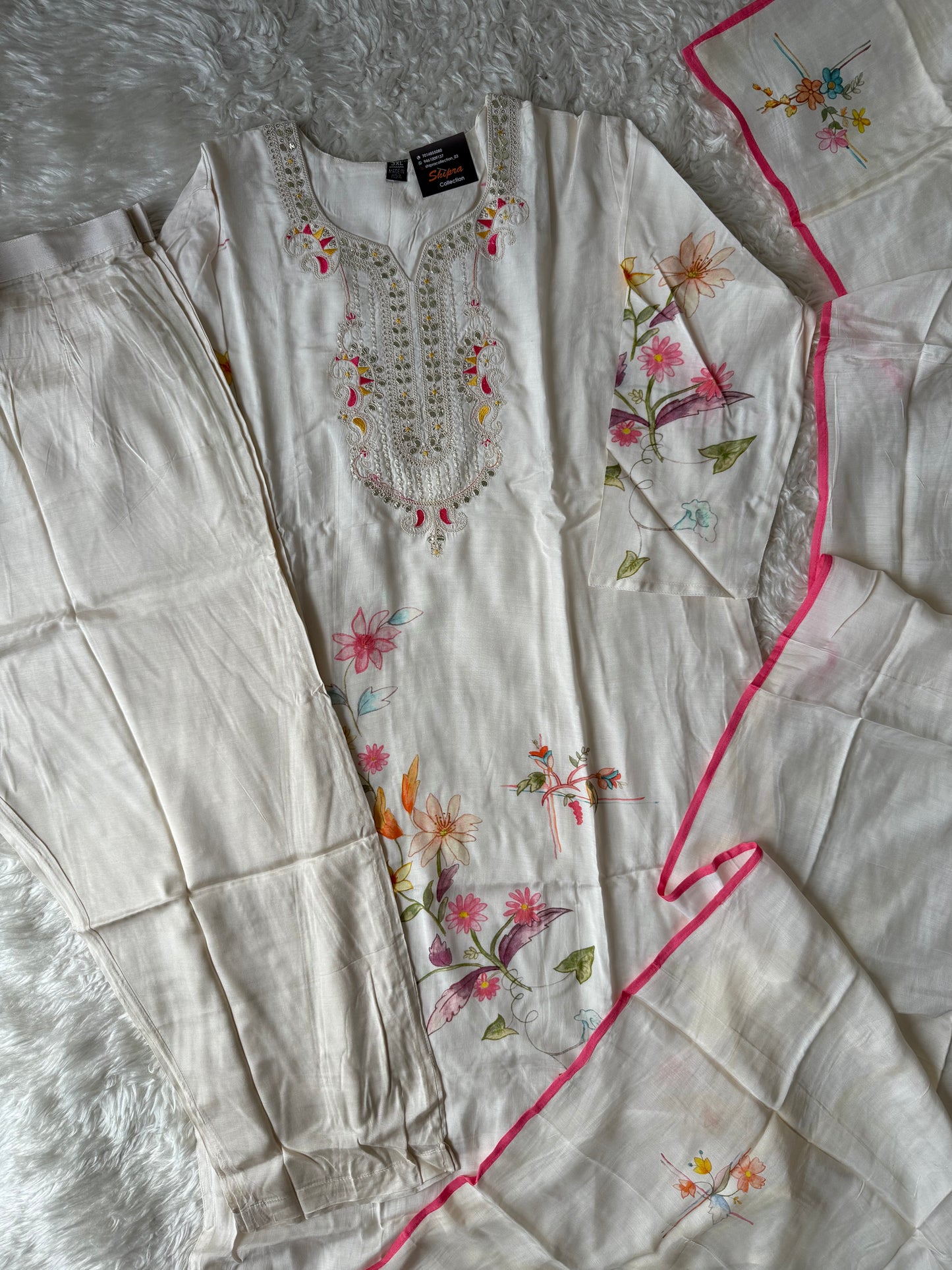 Plus Size Russian Silk Kurti Pant Dupatta Set