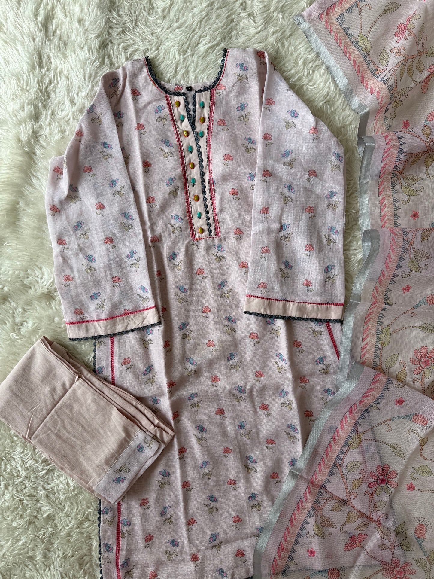 Linen Kurti Pant Dupatta Set