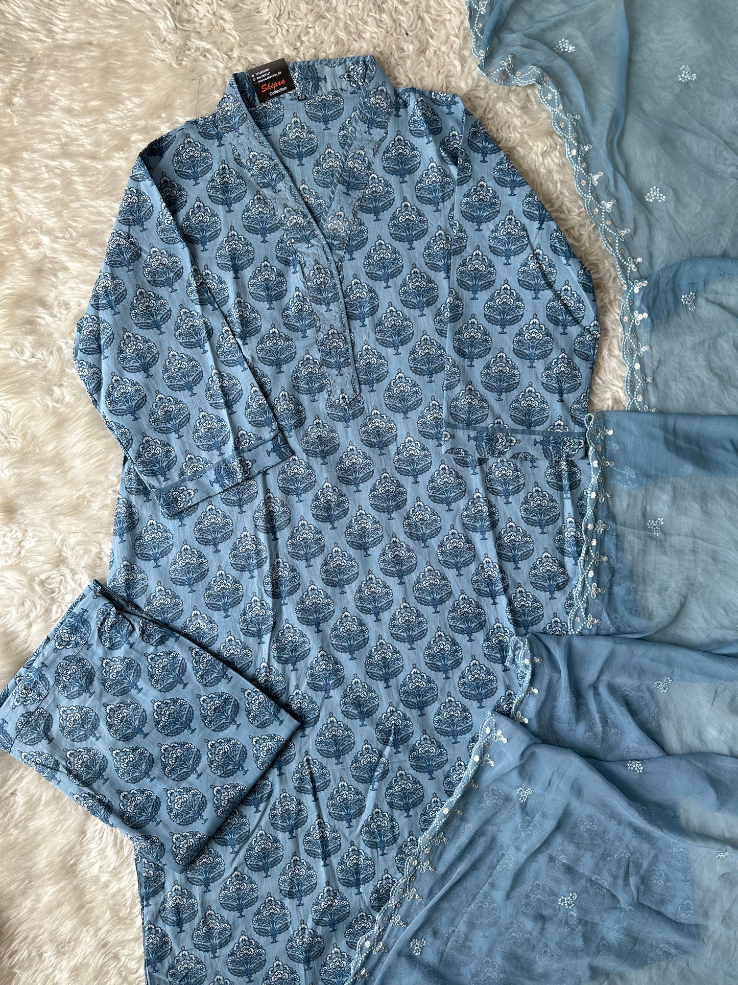 Breathable Cotton Kurti Pant Chiffon Dupatta Set