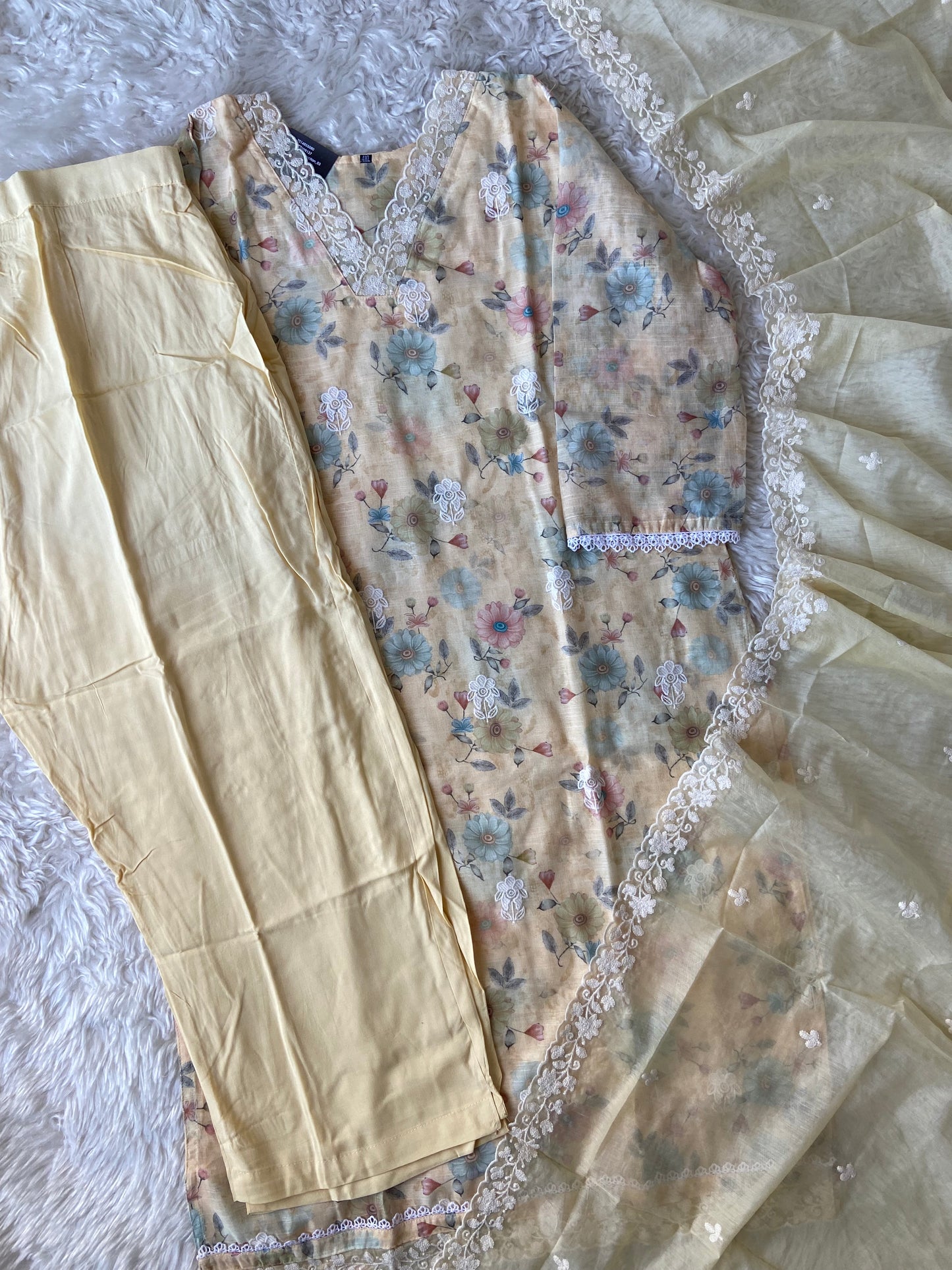 Plus Size Linen Kurti Pant Dupatta Set