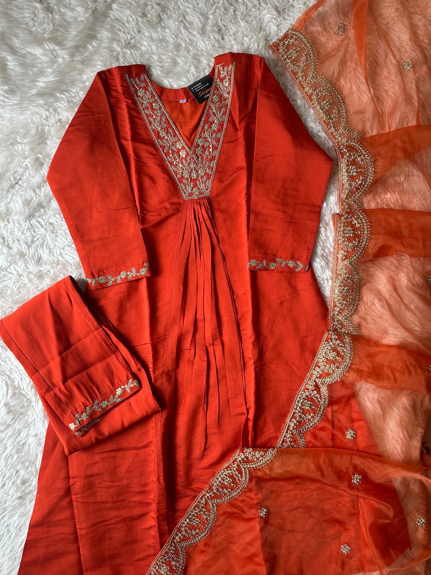 Pure Muslin Silk Kurti Pant Dupatta Set