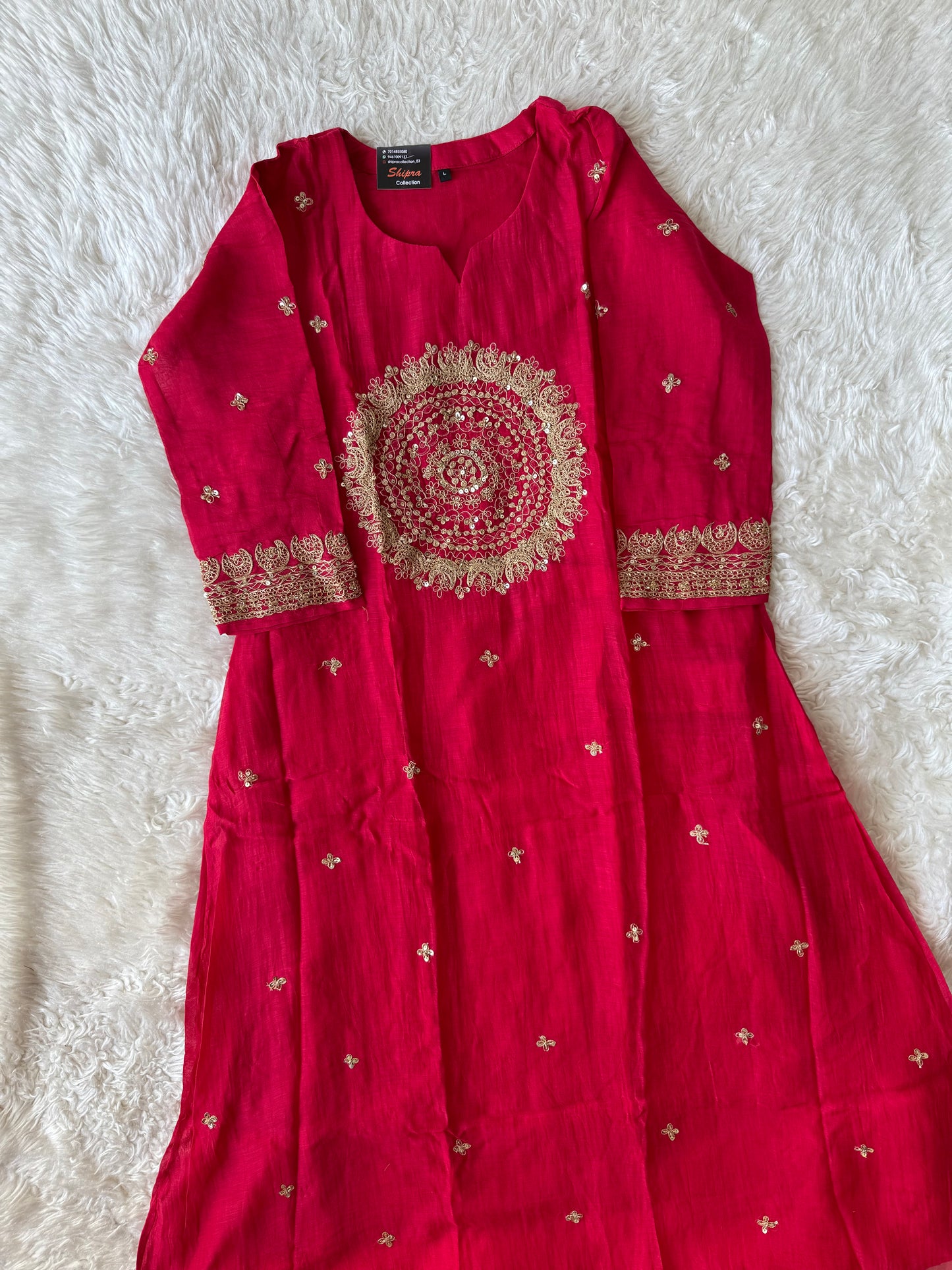 Pure Mul Chanderi Kurti Pant Dupatta Set