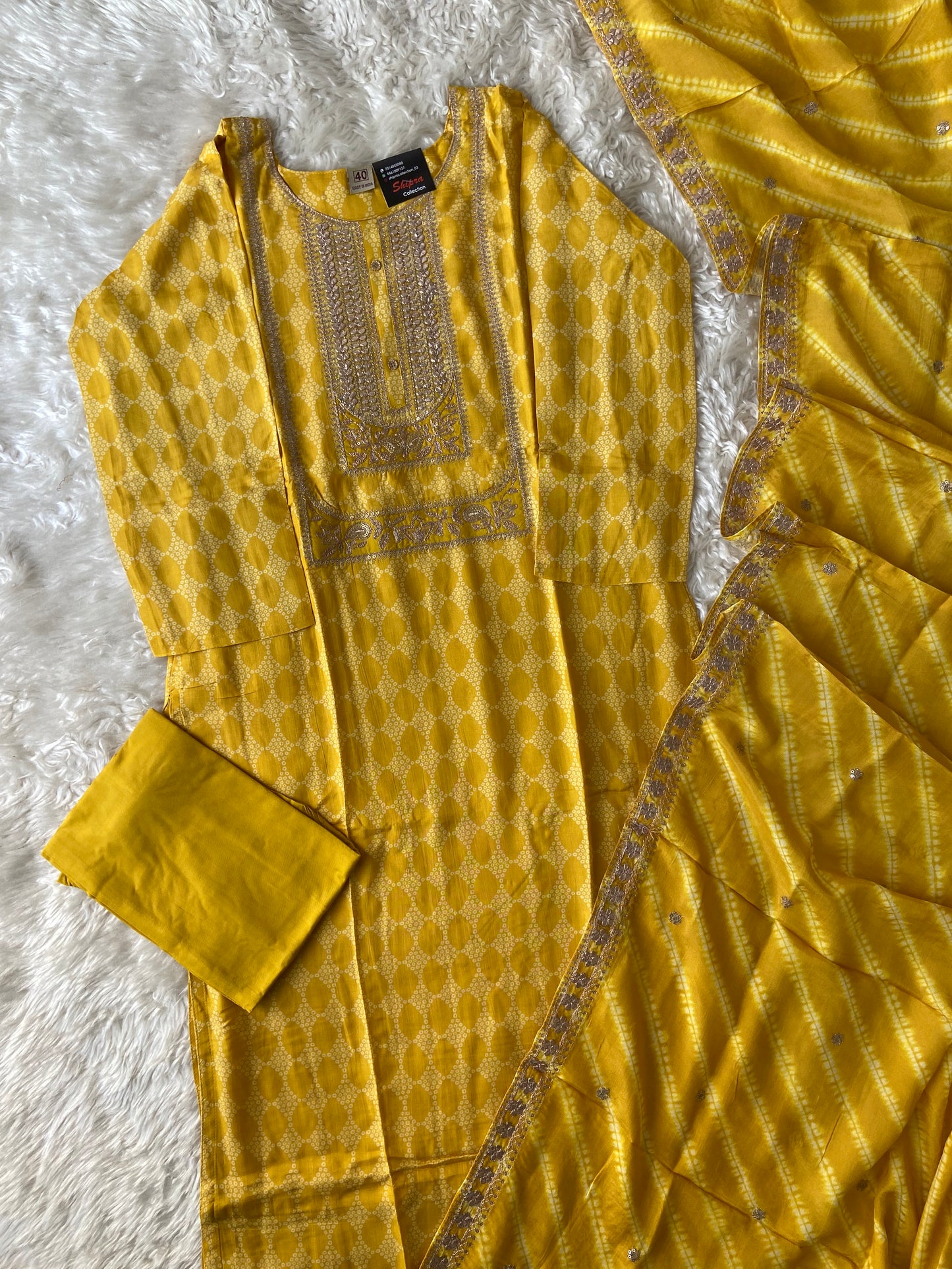 Russian Silk Kurti Pant Dupatta Set