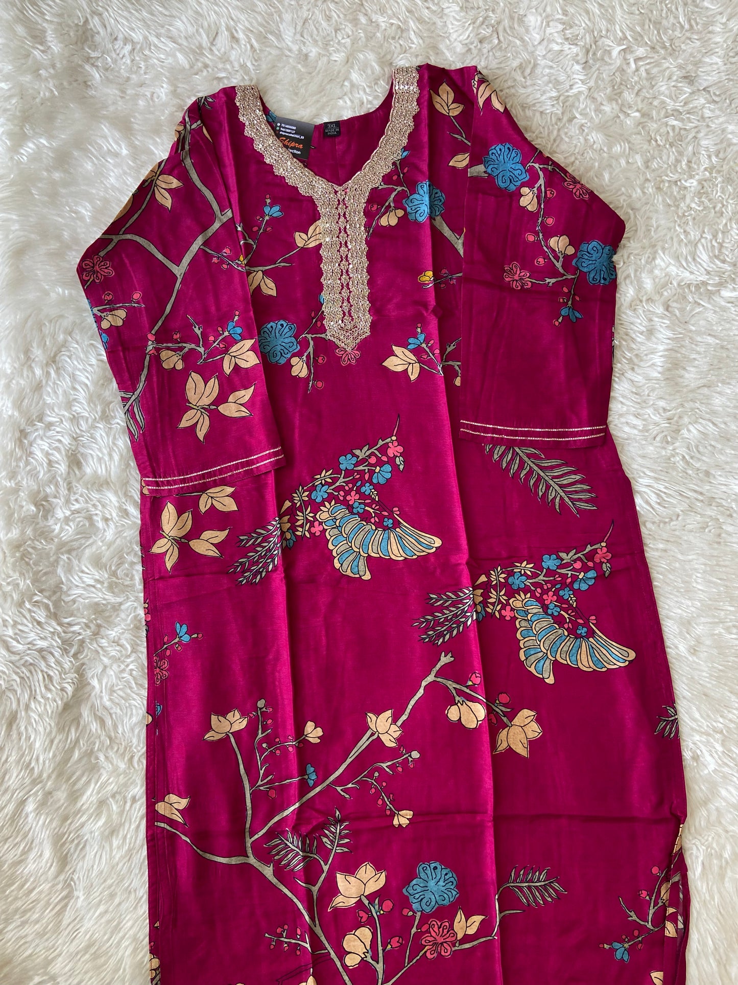 Plus Size Russian Silk Kurti Pant Dupatta Set