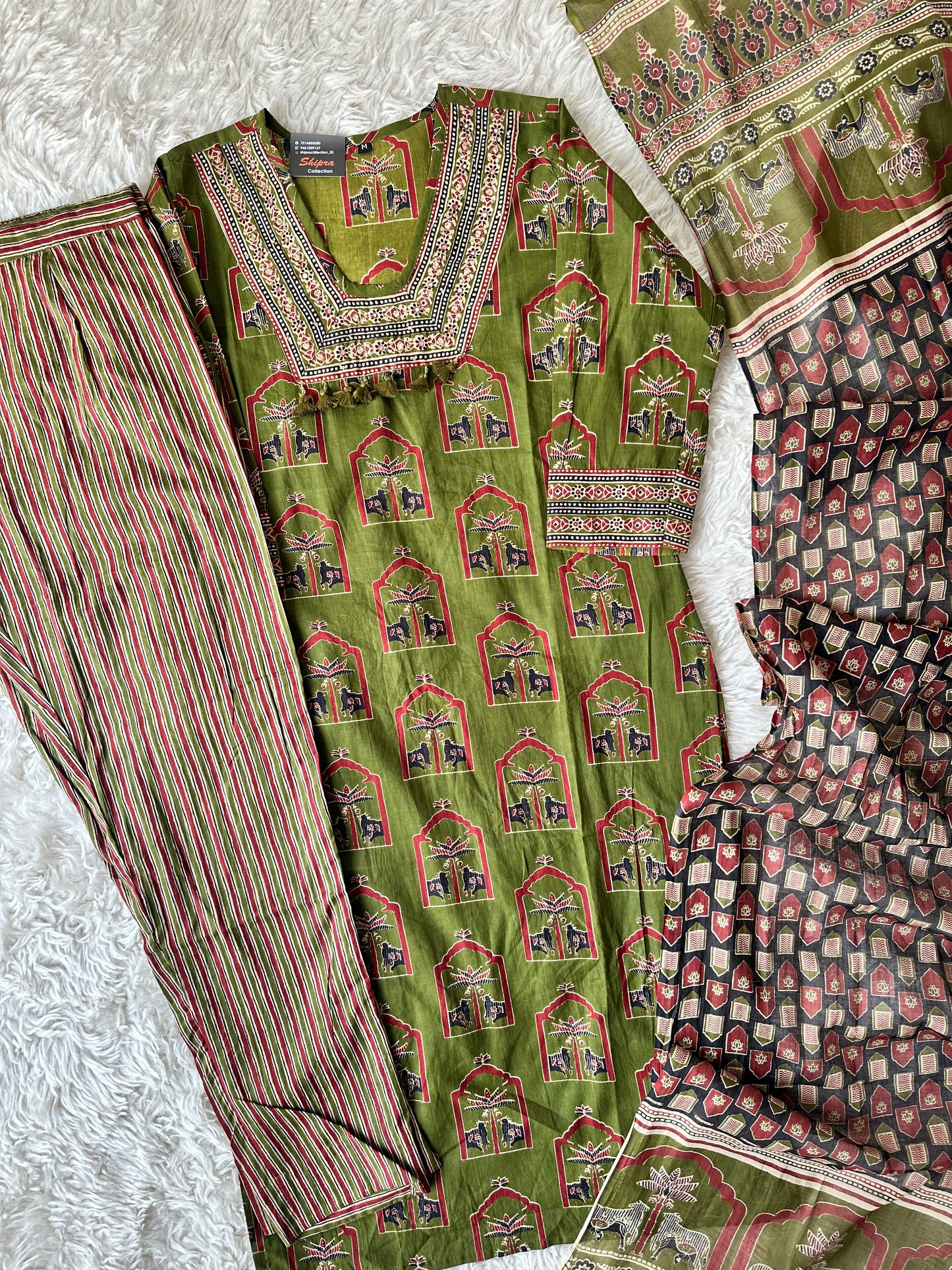 Pure Cotton Kurti Pant Dupatta Set