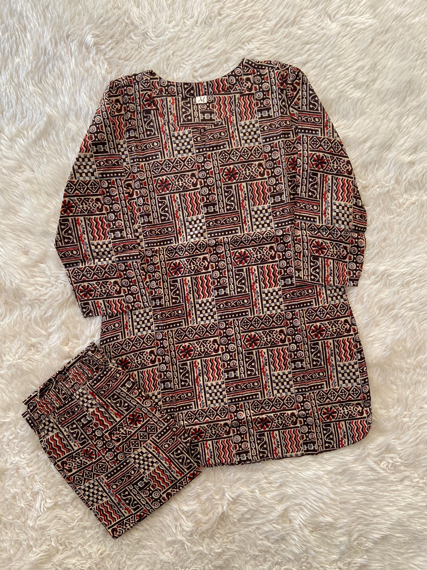 Plus Size Kalamkari Print Lounge Wear