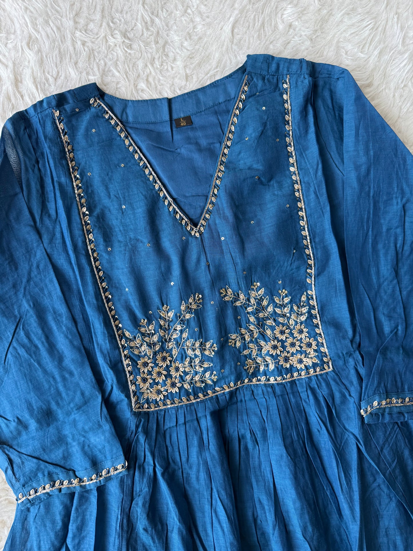 Pure Mul Chanderi Kurti Pant Dupatta Set