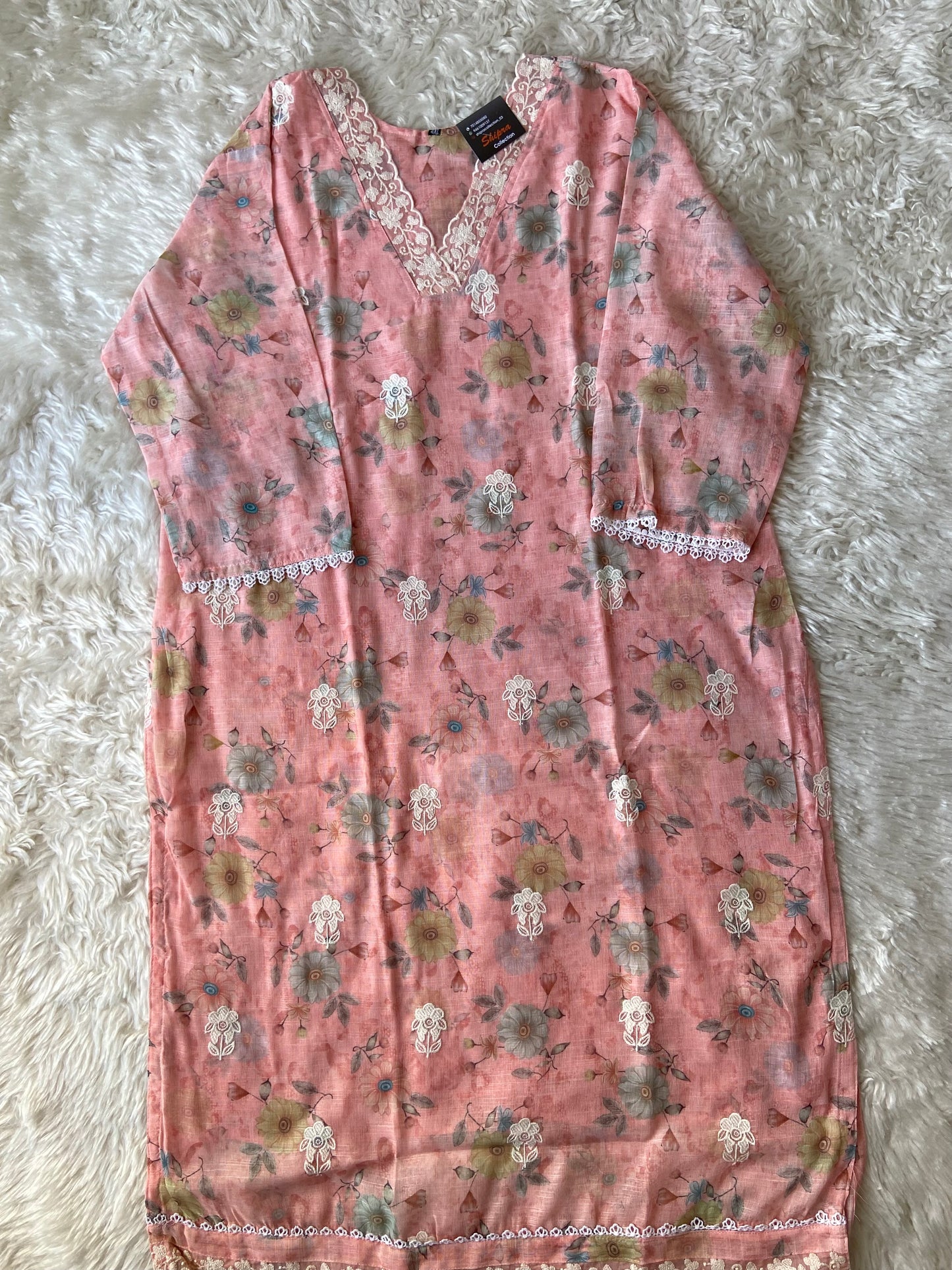 Plus Size Linen Kurti Pant Dupatta Set