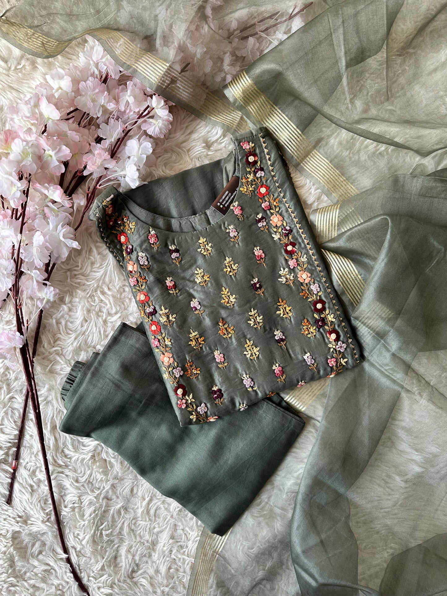 Chanderi Silk Kurti Pant Dupatta Set