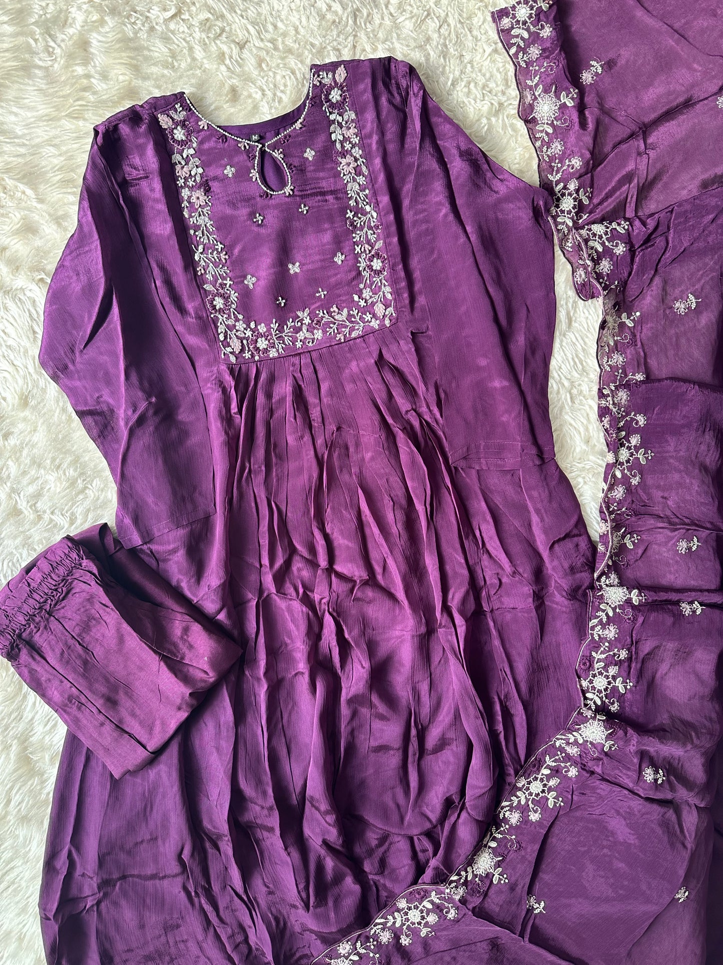 Pure Chinon Kurti Pant Dupatta Set