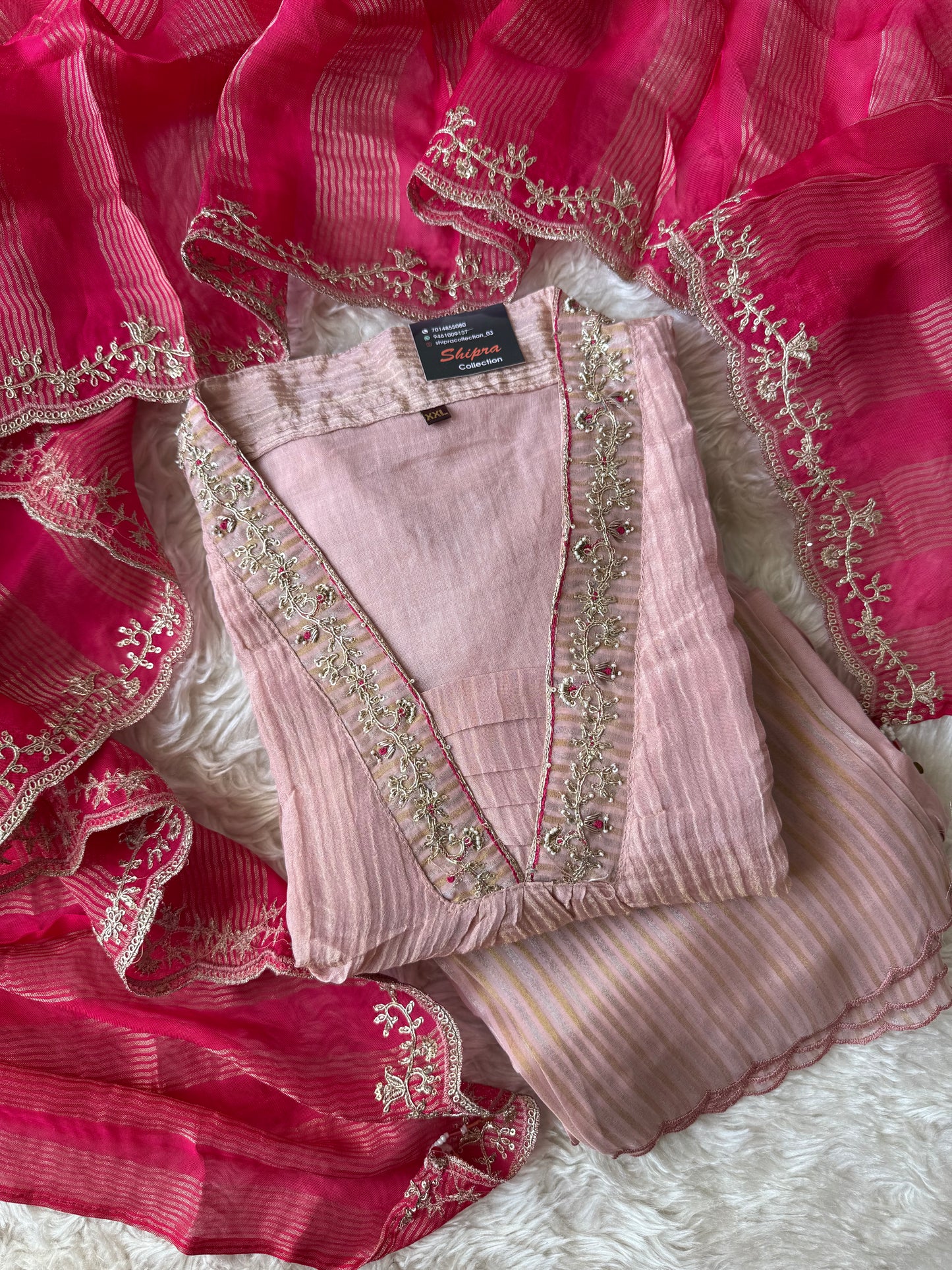 Pure Mul Chanderi Kurti Pant Dupatta Set