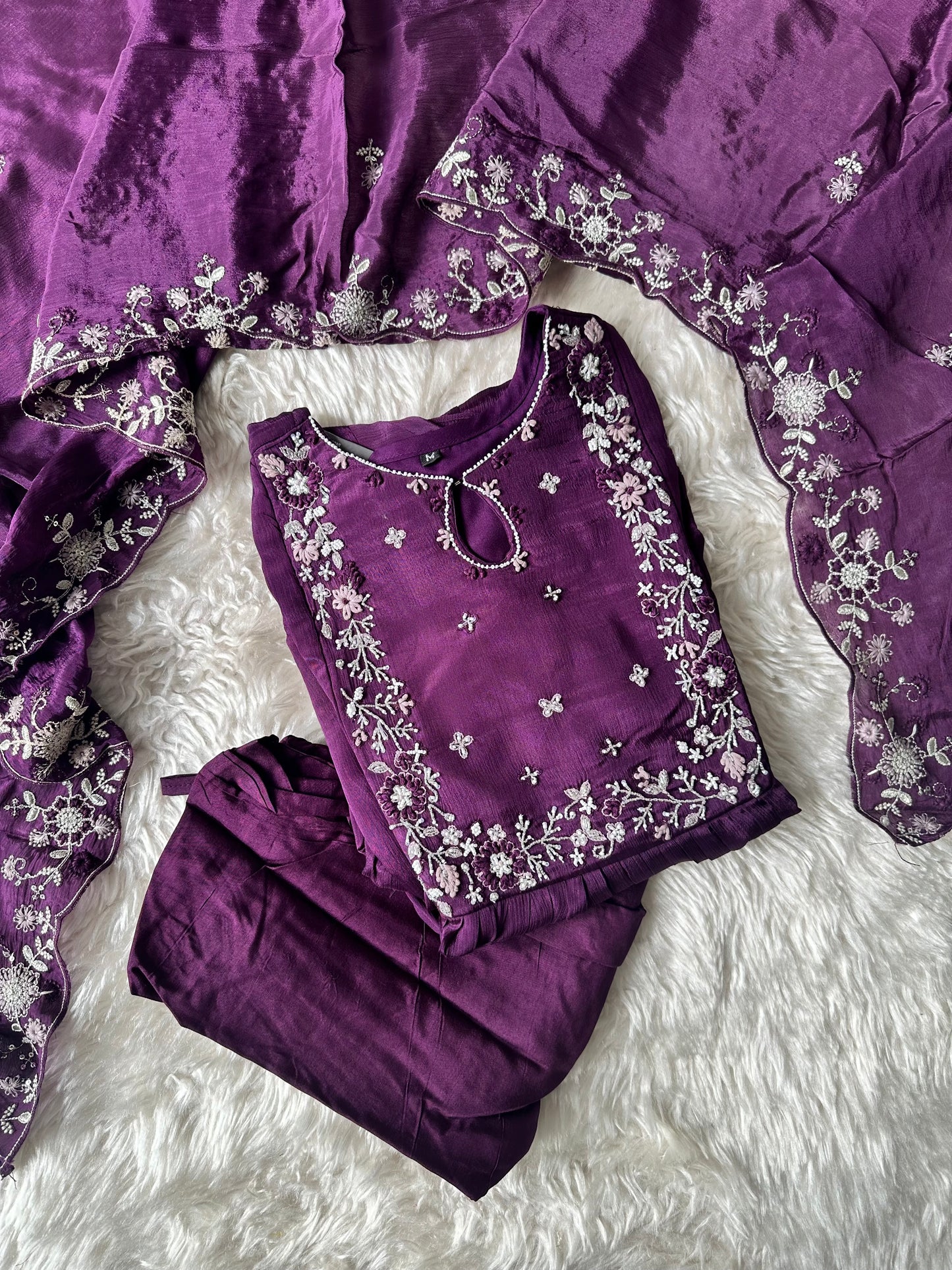 Pure Chinon Kurti Pant Dupatta Set