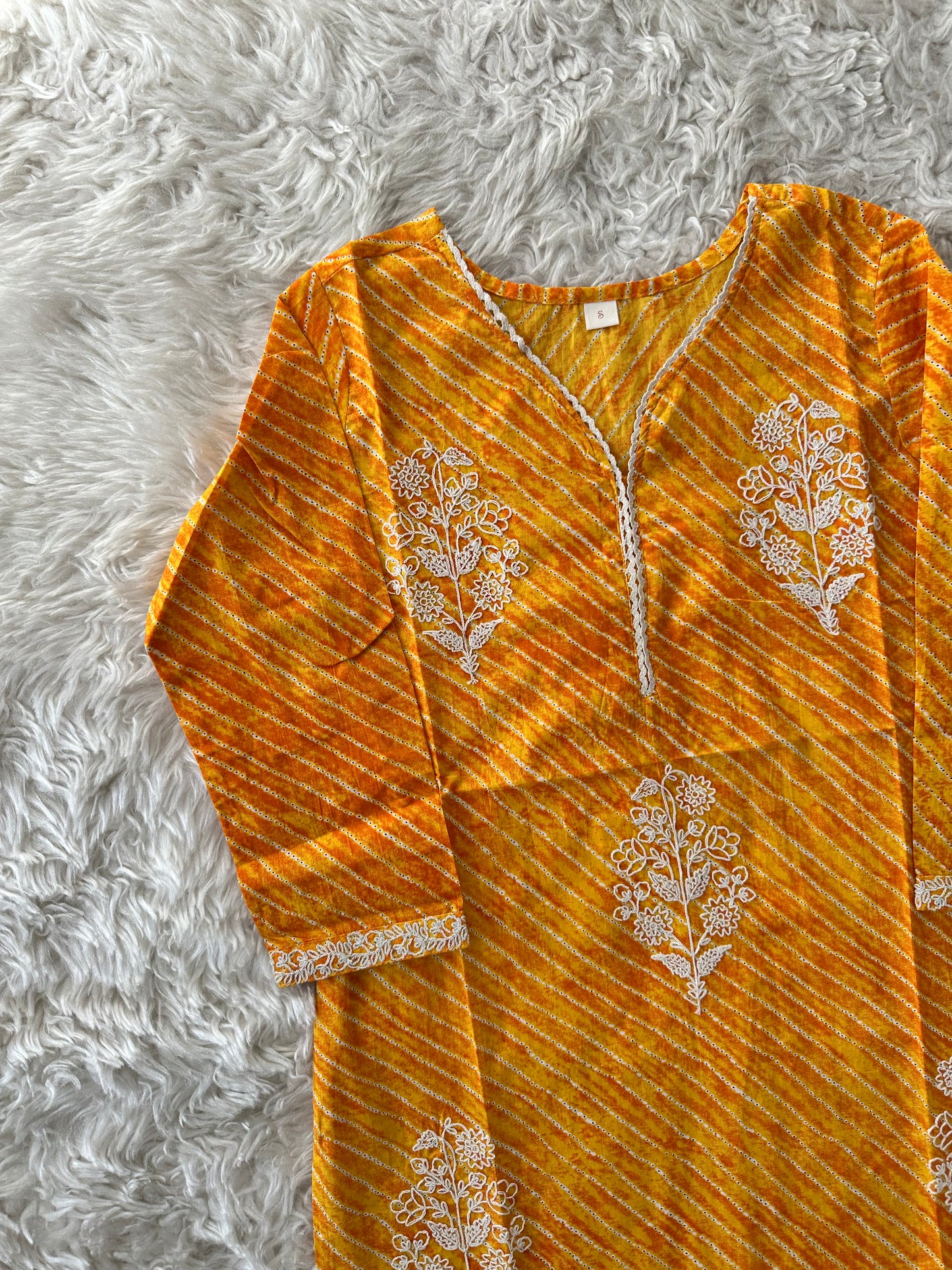 Premium Cotton Lehariya Thread Work Kurti