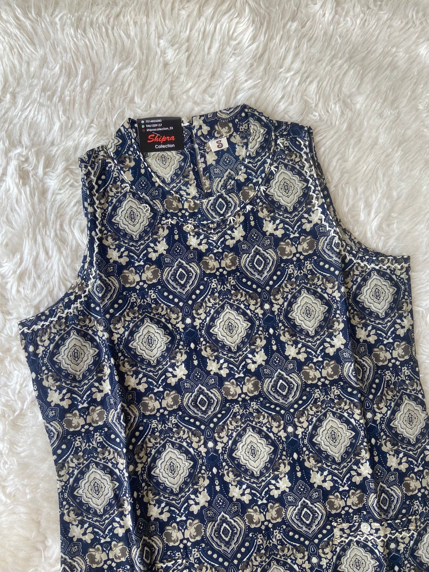 Pure Cotton Sleeveless Kurti Pant Set