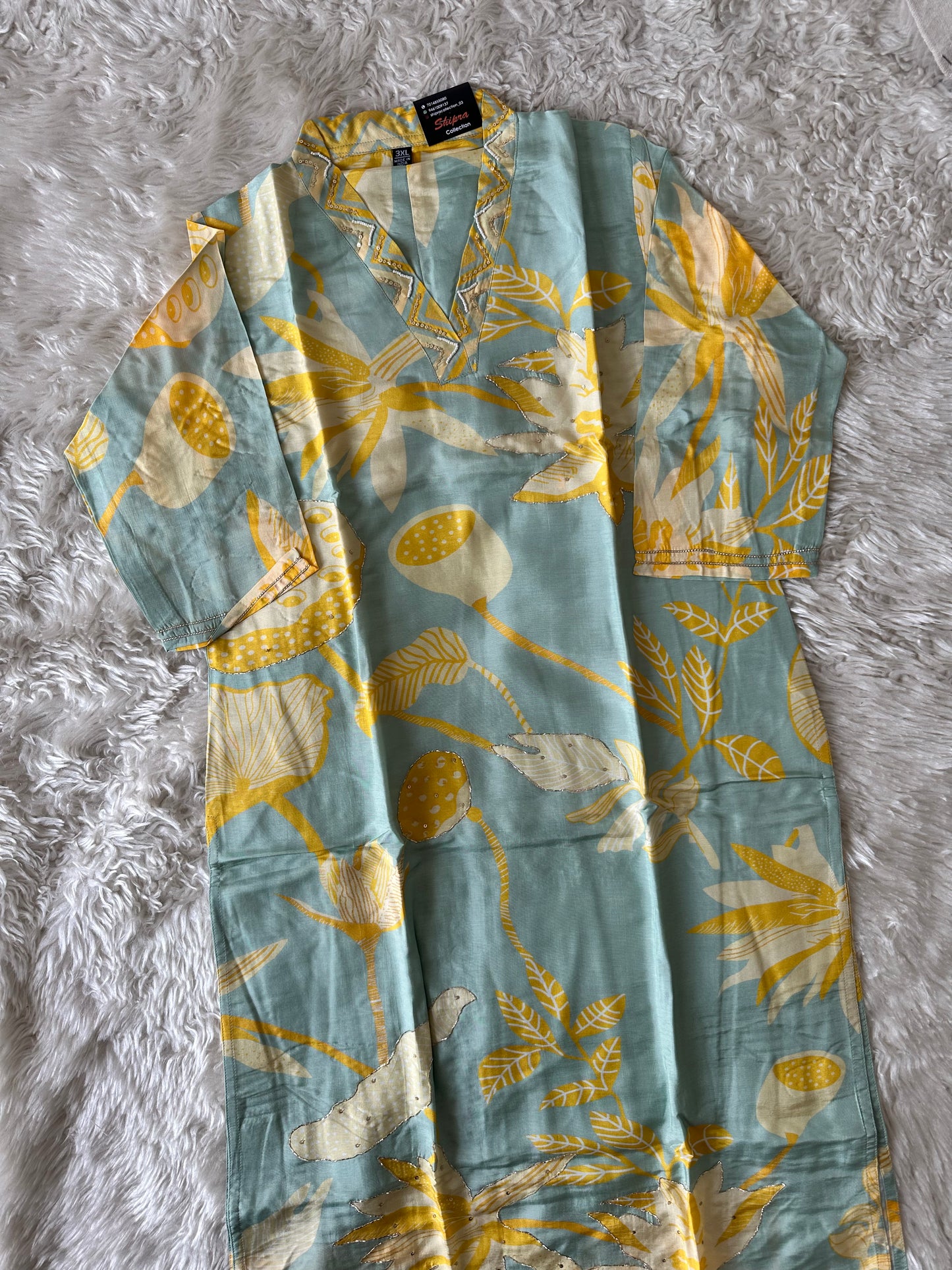 Plus Size Russian Silk Kurti Pant Dupatta Set