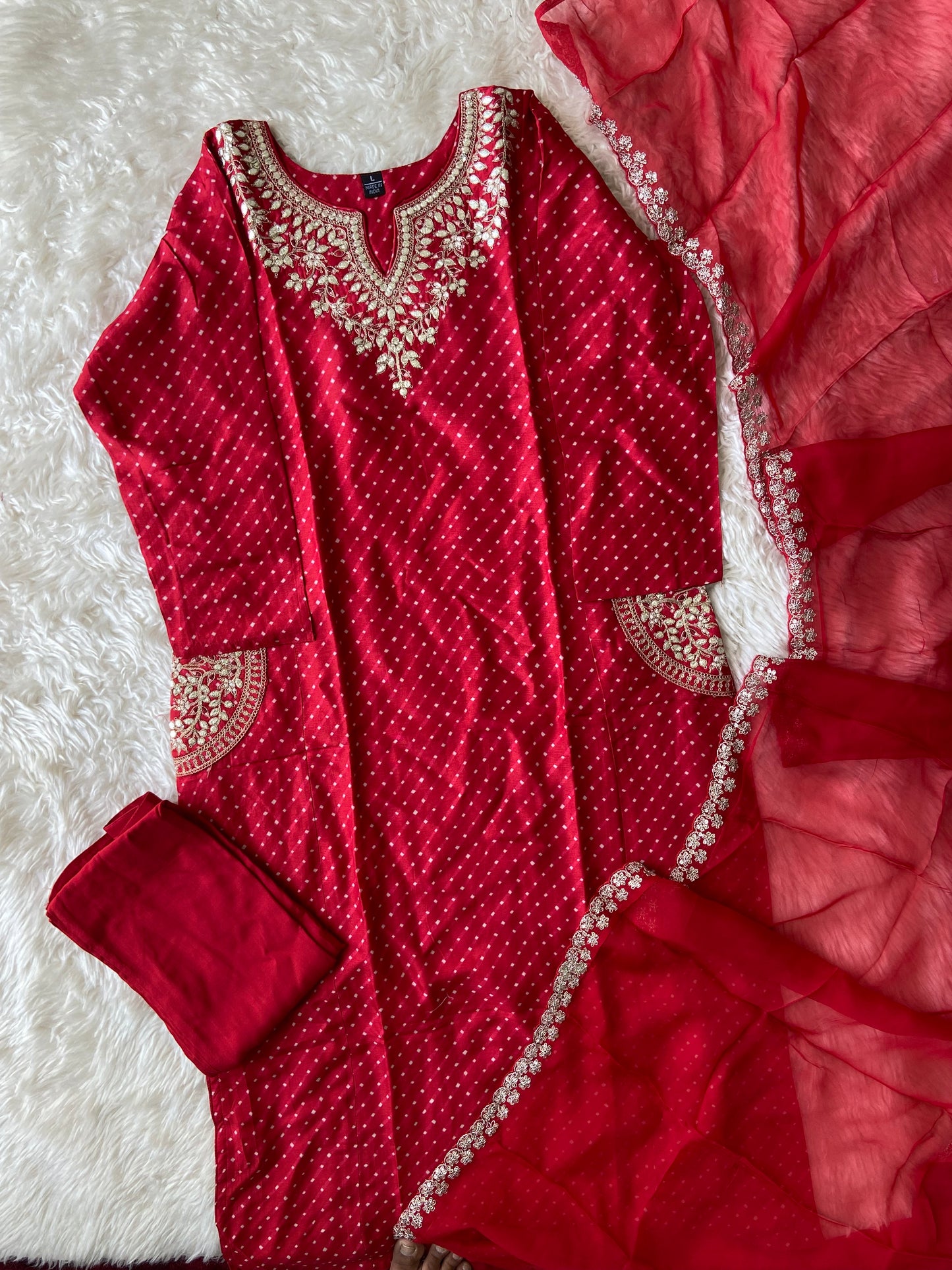 Russian Silk Kurti Pant Dupatta Set