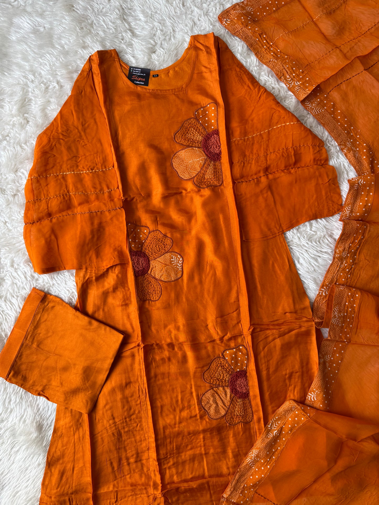 Russian Silk Kurti Pant Dupatta Set
